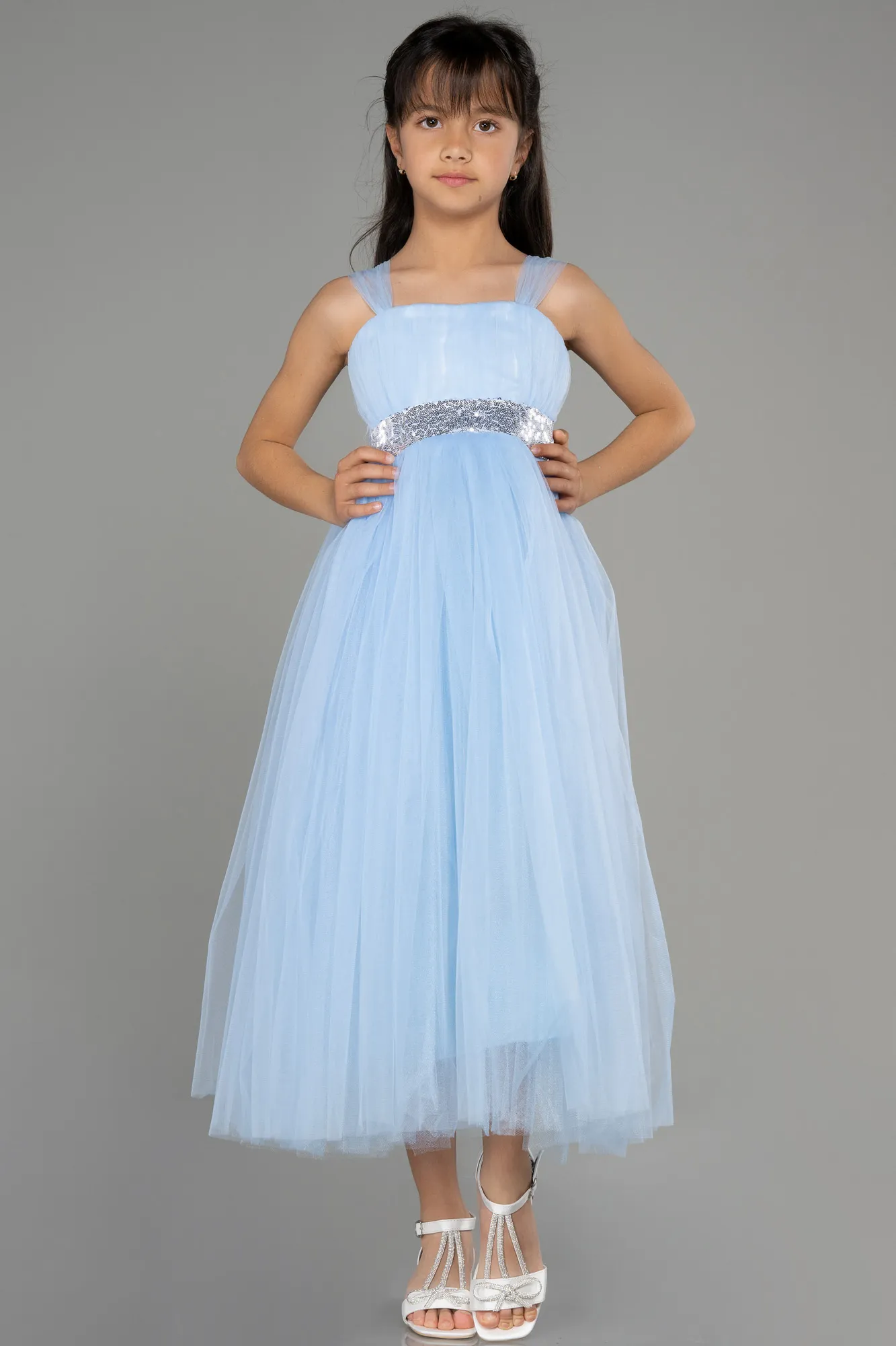 Ice Blue-Long Girl Dress ABU3031
