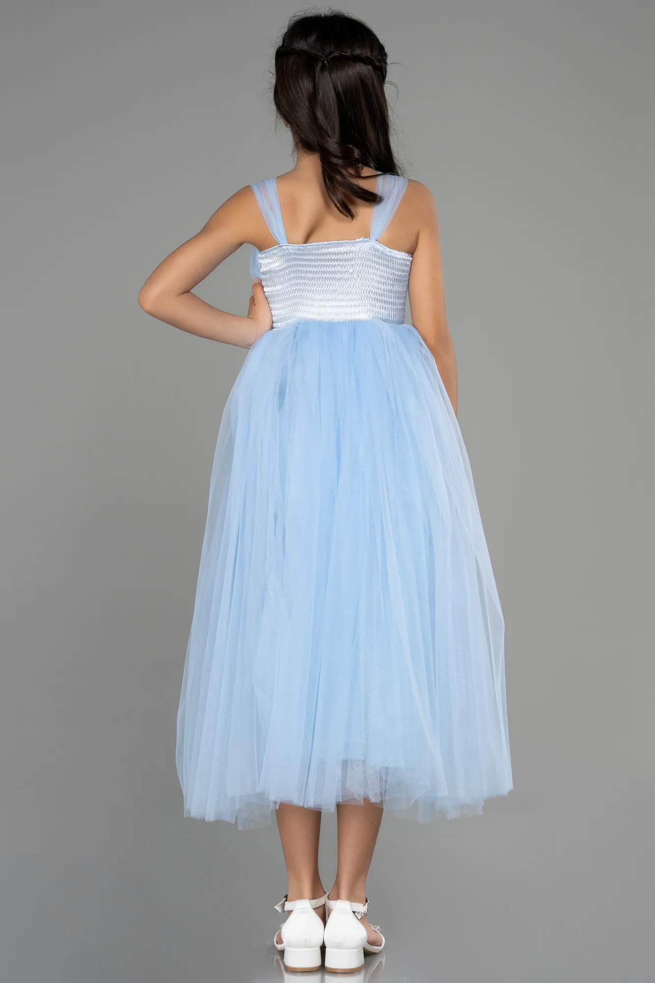 Ice Blue-Long Girl Dress ABU3031
