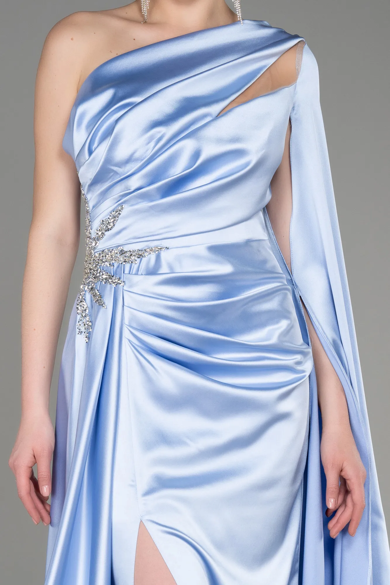 Ice Blue-Long Satin Evening Dress ABU3545