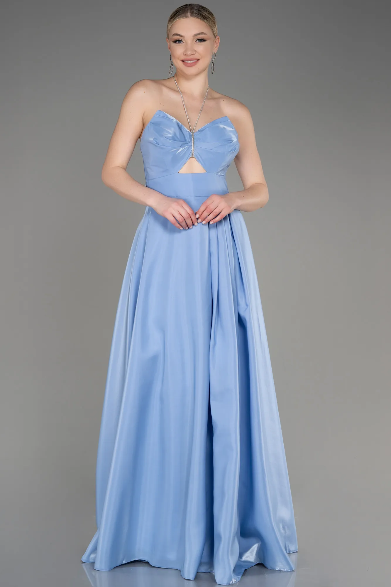 Ice Blue-Long Satin Evening Dress ABU3755