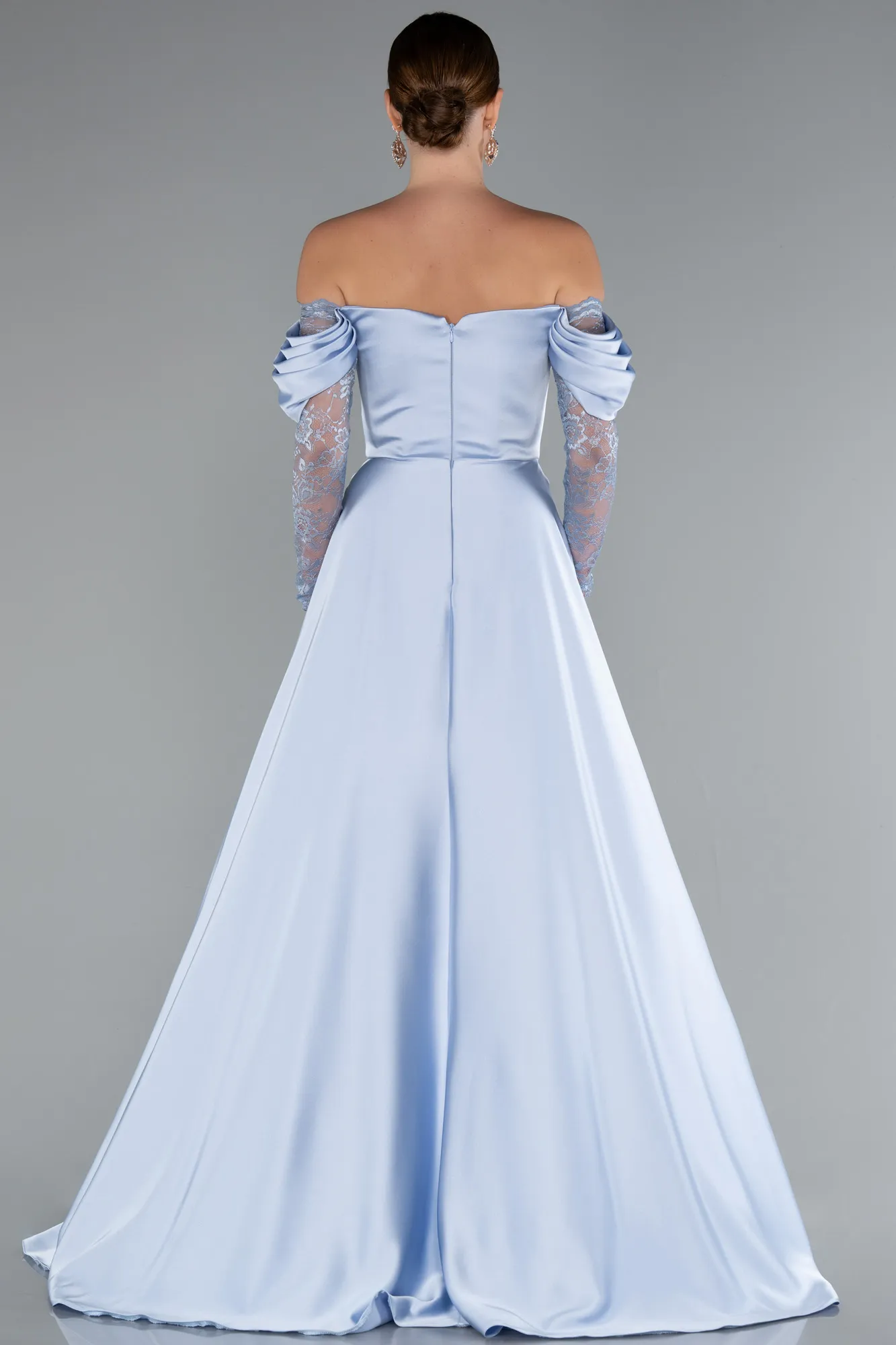 Ice Blue-Long Satin Evening Dress ABU5054