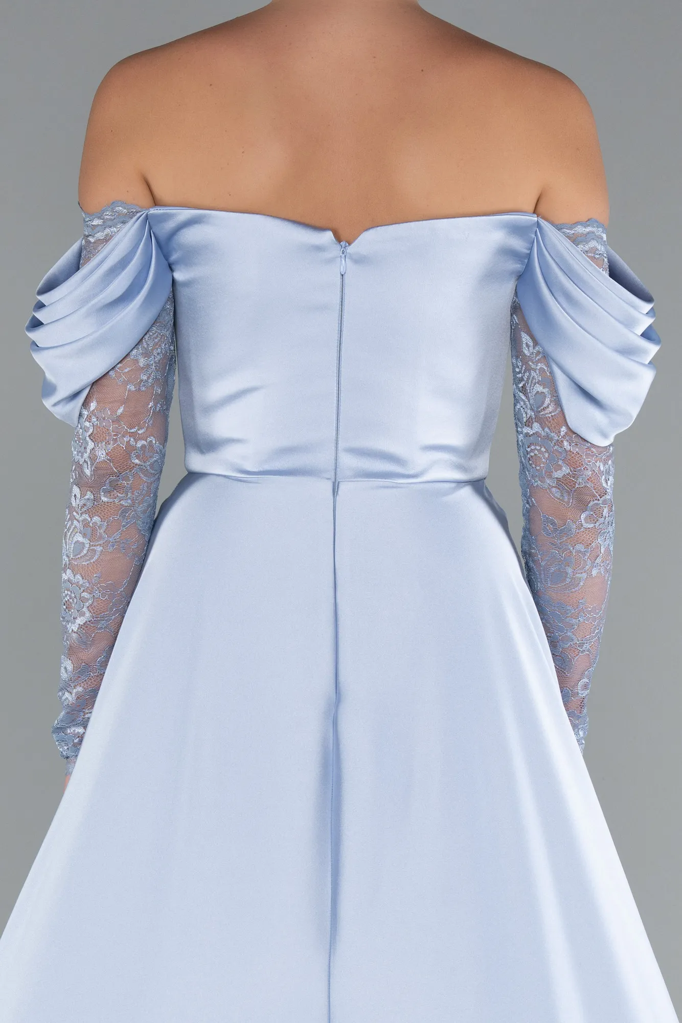 Ice Blue-Long Satin Evening Dress ABU5054