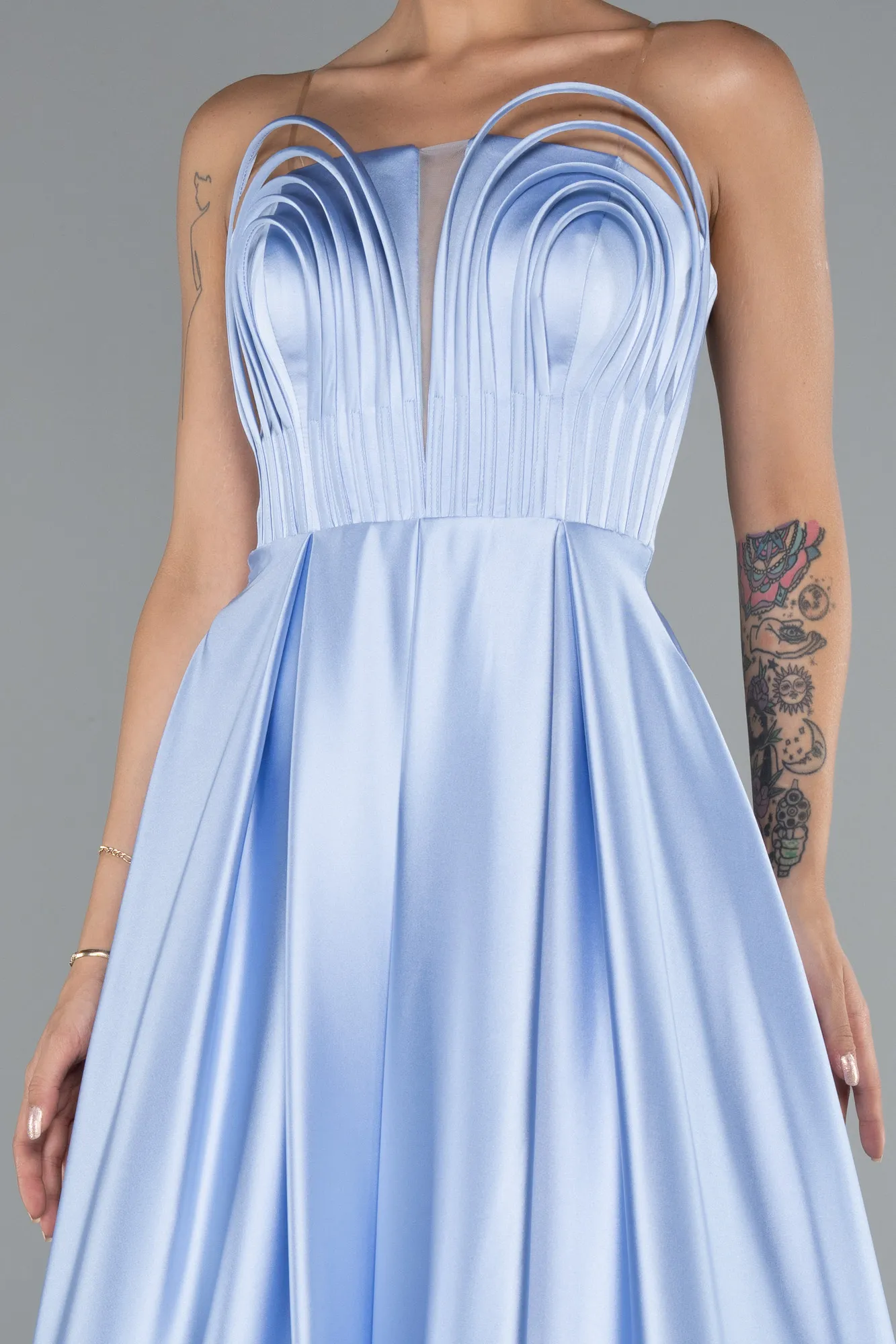 Ice Blue-Long Satin Prom Gown ABU5105