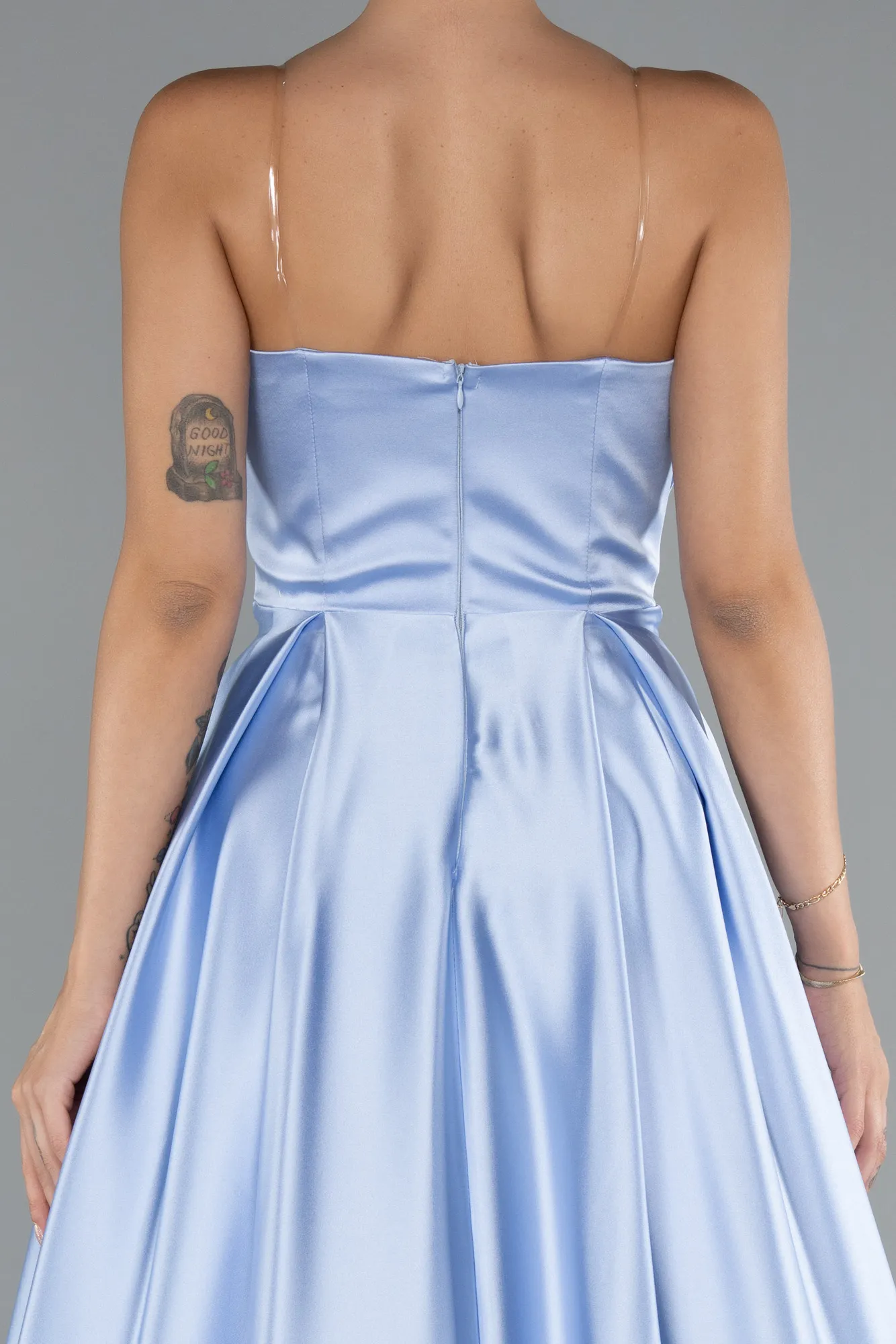 Ice Blue-Long Satin Prom Gown ABU5105