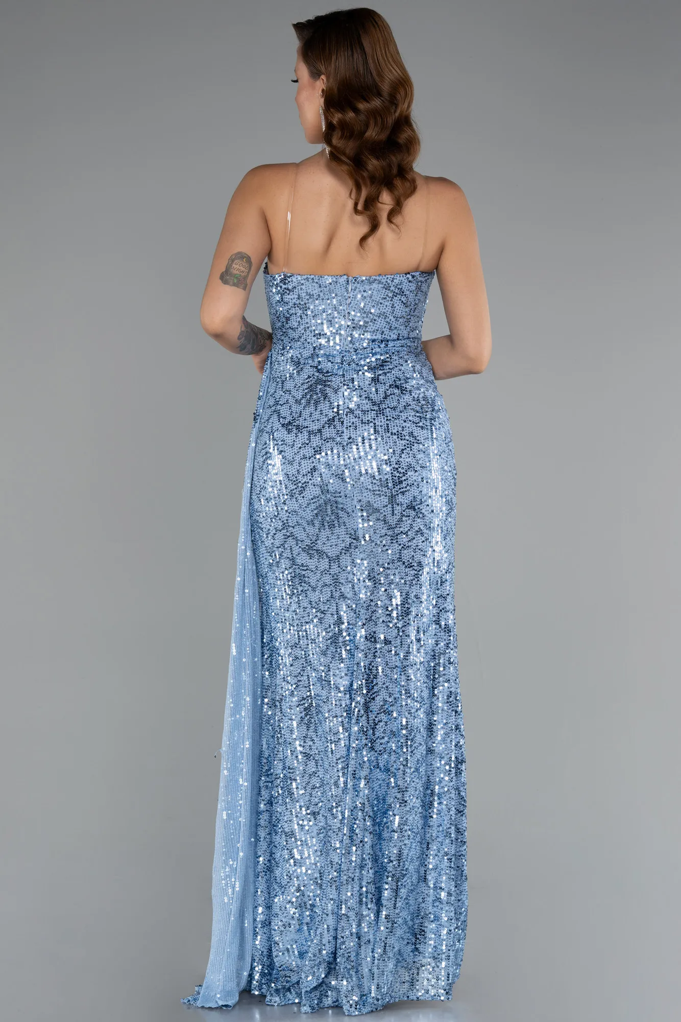 Ice Blue-Long Scaly Evening Dress ABU5167