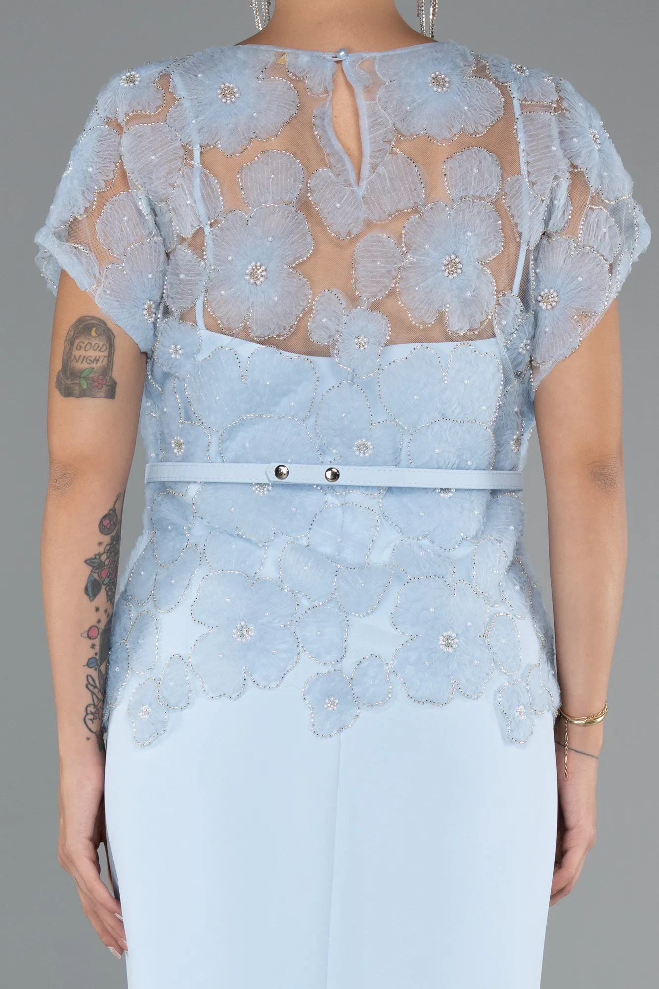 Ice Blue-Midi Dantelle Plus Size White Prom Dress ABK2448