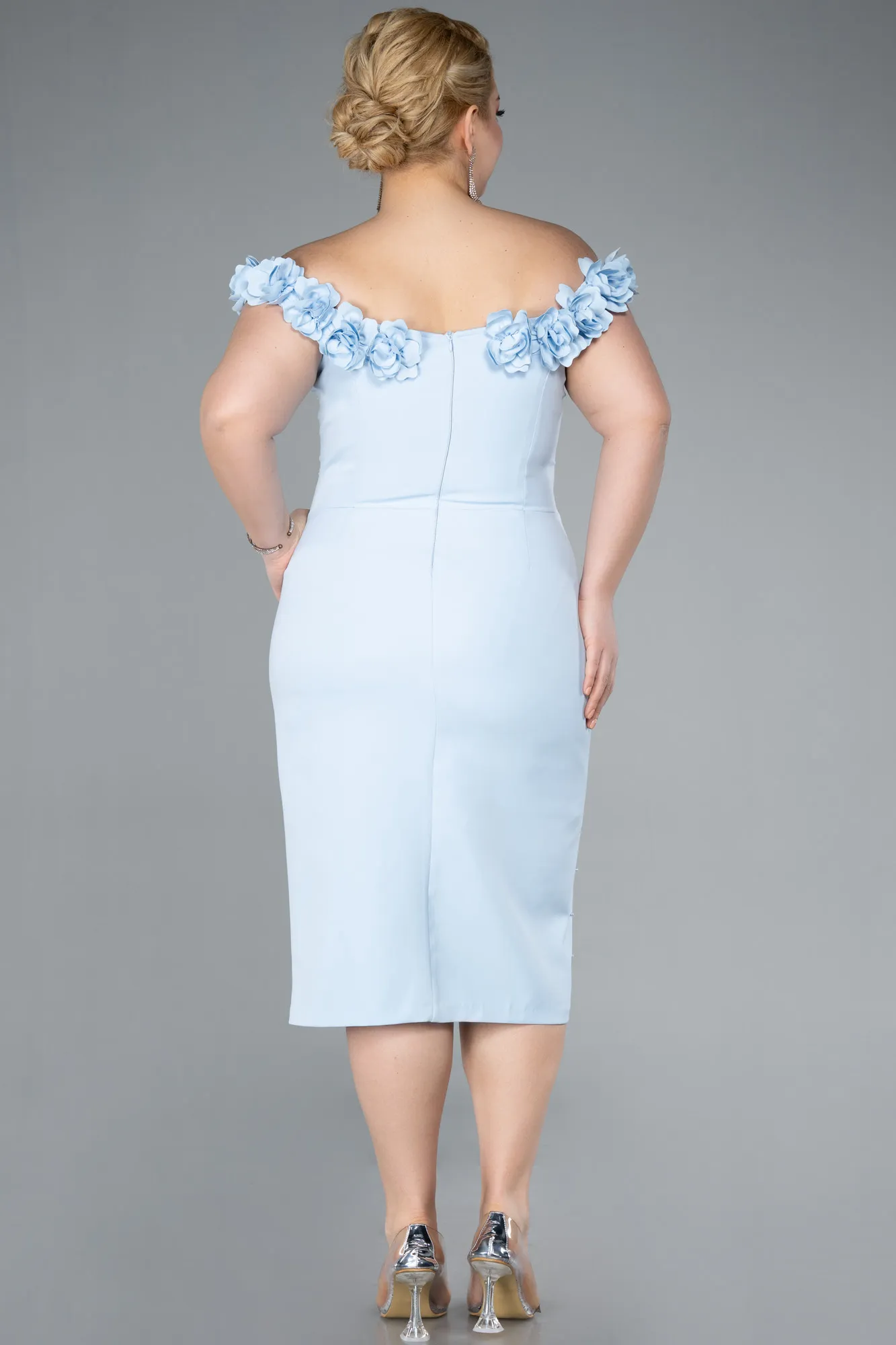 Ice Blue-Midi Plus Size Party Dress ABK2318