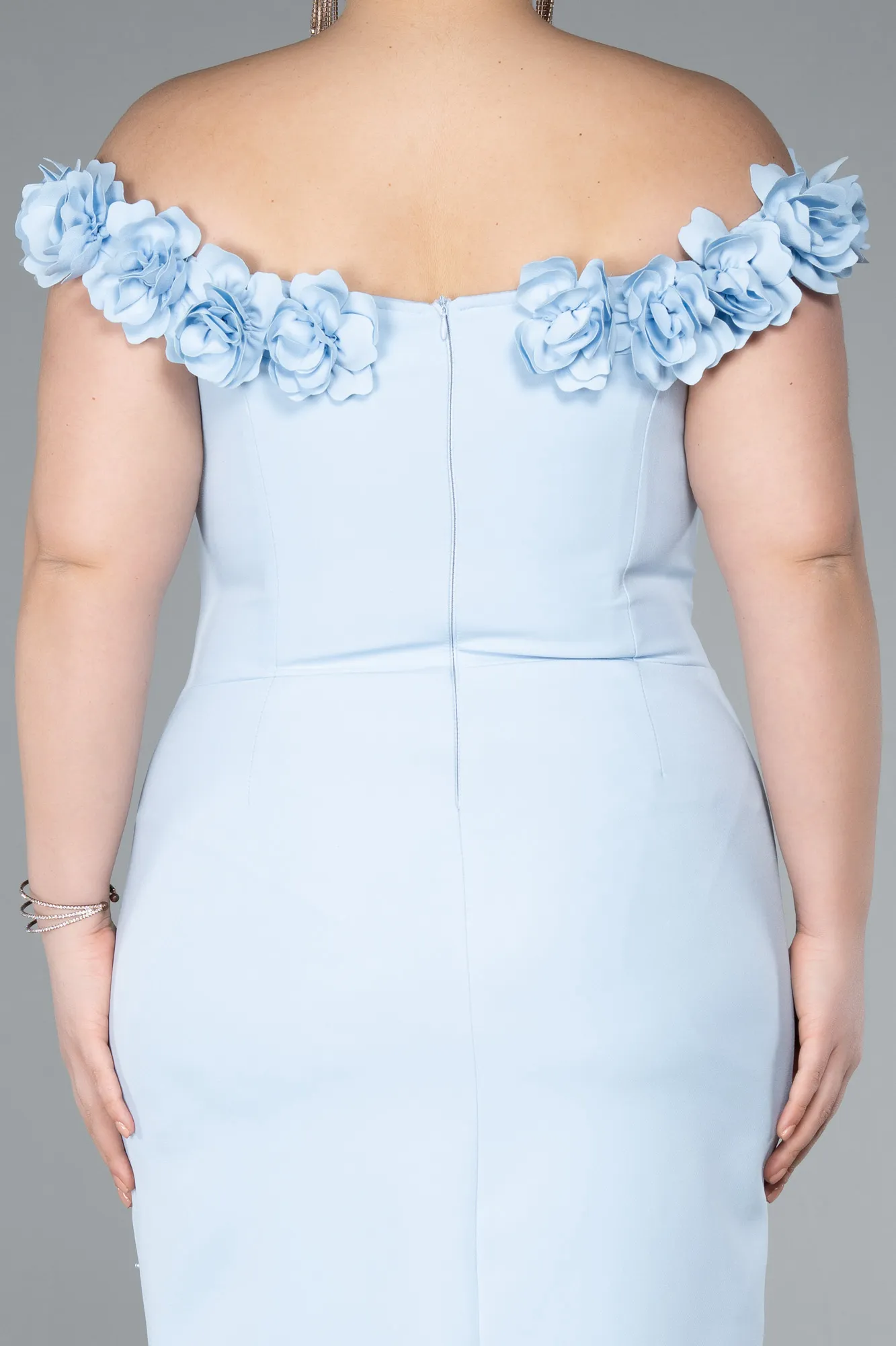 Ice Blue-Midi Plus Size Party Dress ABK2318