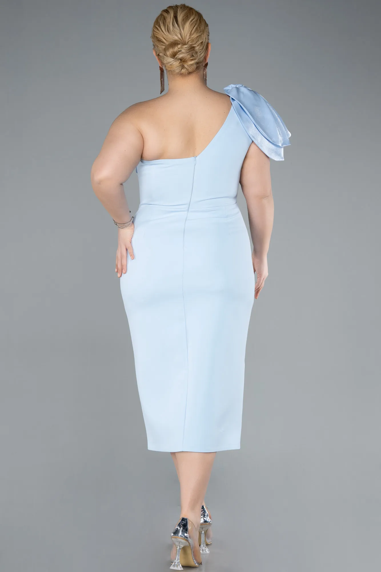 Ice Blue-Midi Plus Size Party Dress ABK2319