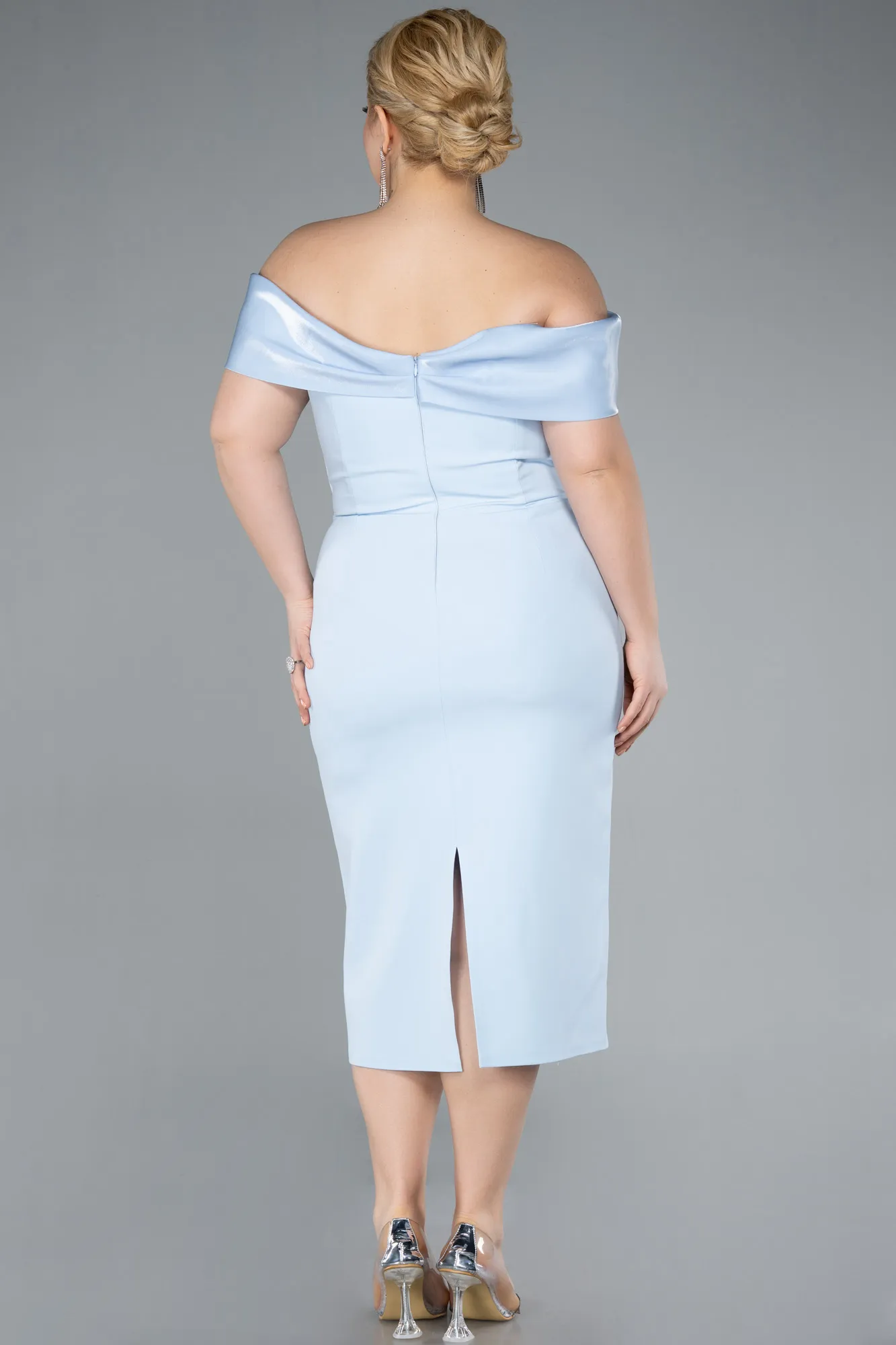 Ice Blue-Midi Plus Size Party Dress ABK2321