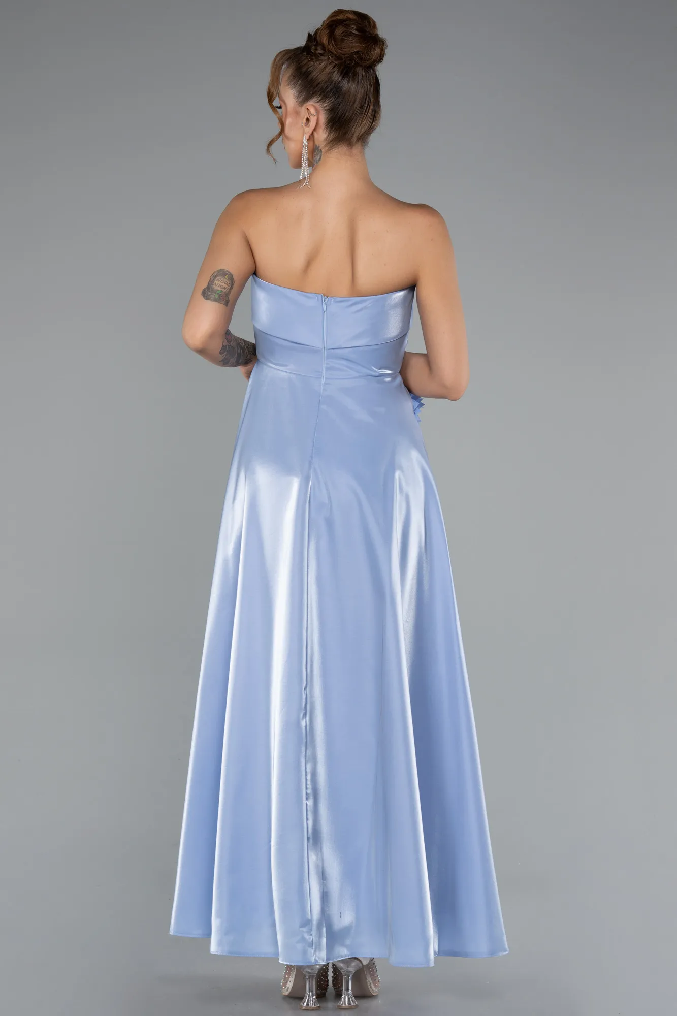 Ice Blue-Midi Satin Cocktail Dress ABK2363