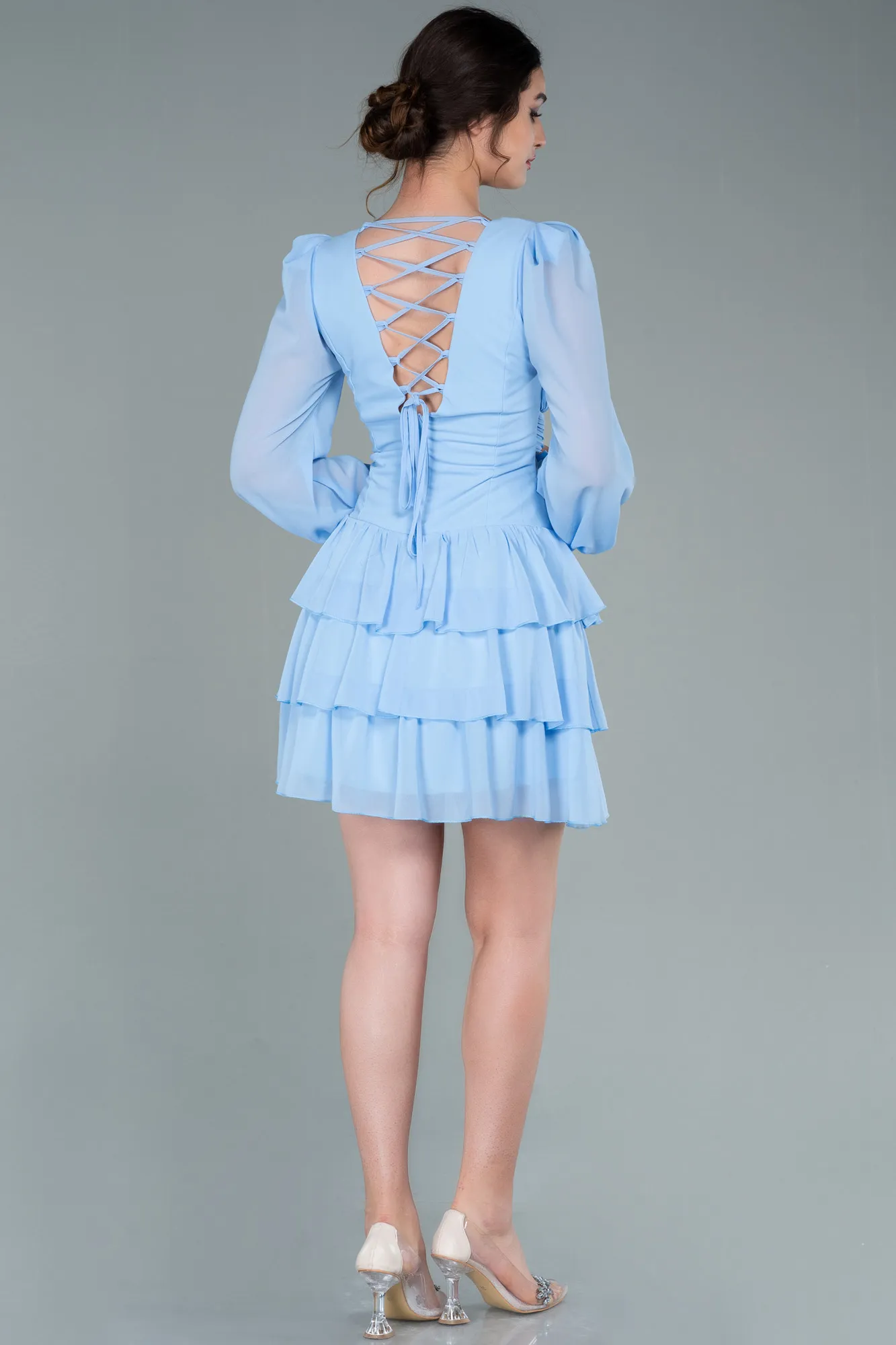 Ice Blue-Mini Chiffon Invitation Dress ABK1899