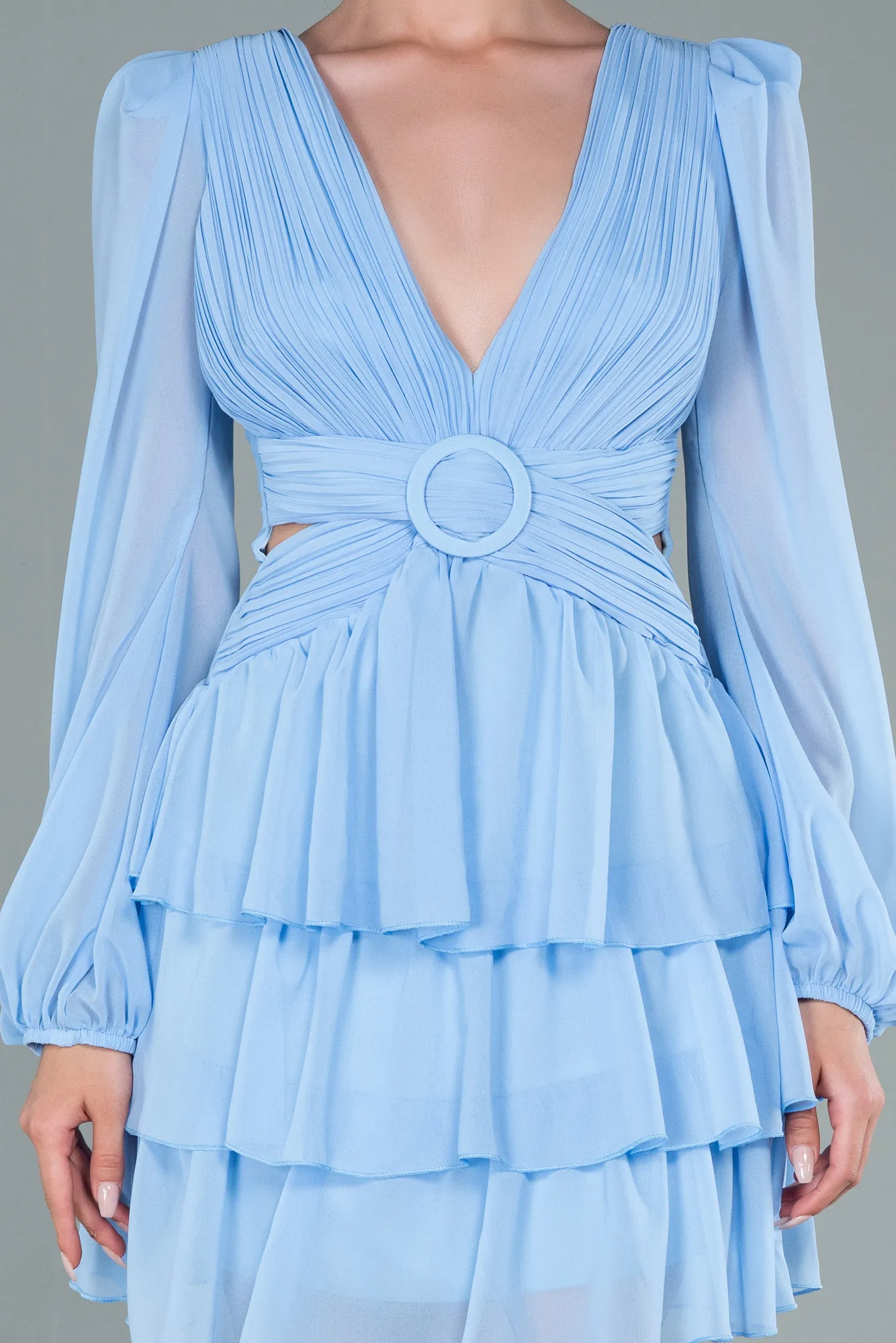 Ice Blue-Mini Chiffon Invitation Dress ABK1899