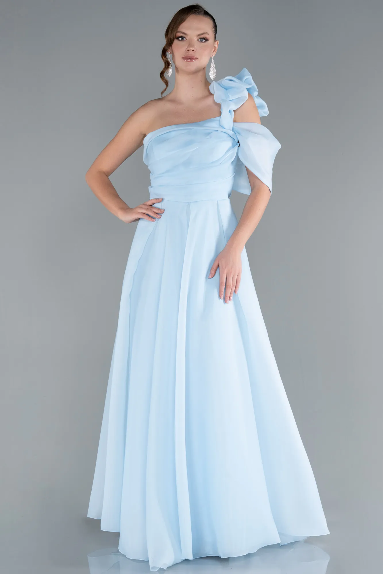 Ice Blue-One Shoulder Long Prom Dress ABU4727