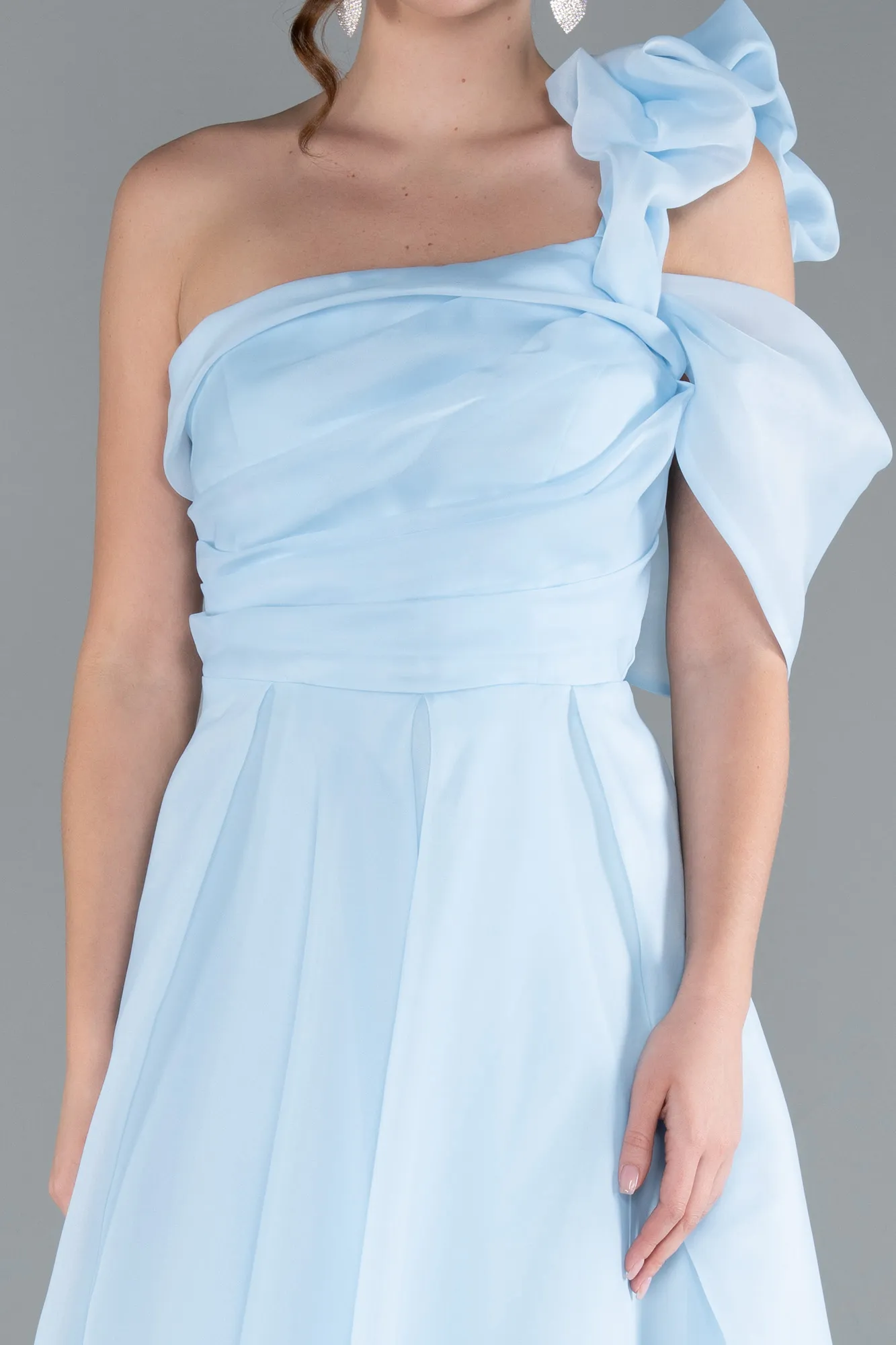 Ice Blue-One Shoulder Long Prom Dress ABU4727