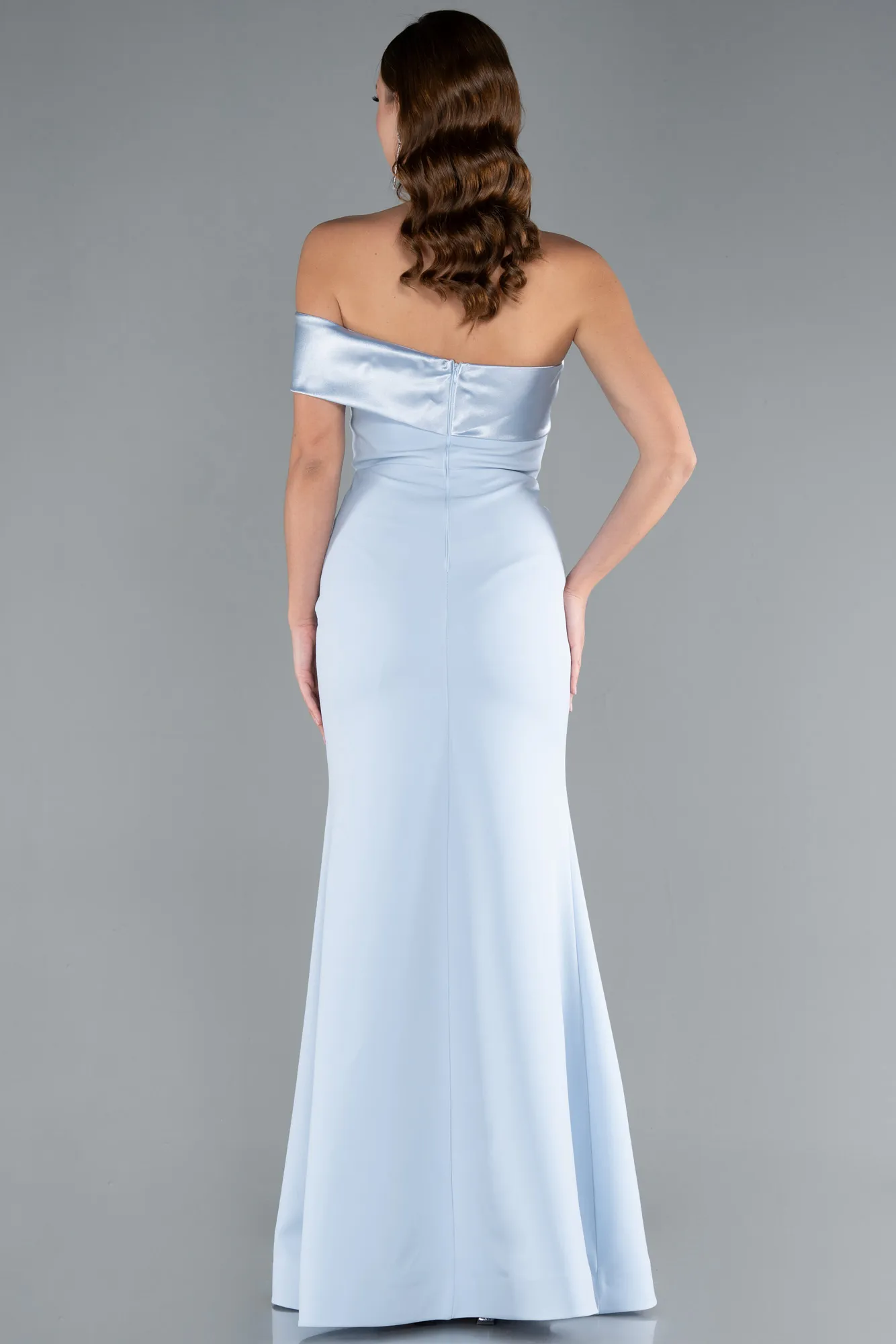 Ice Blue-Satin One Shoulder Long Mermaid Evening Gown ABU4832