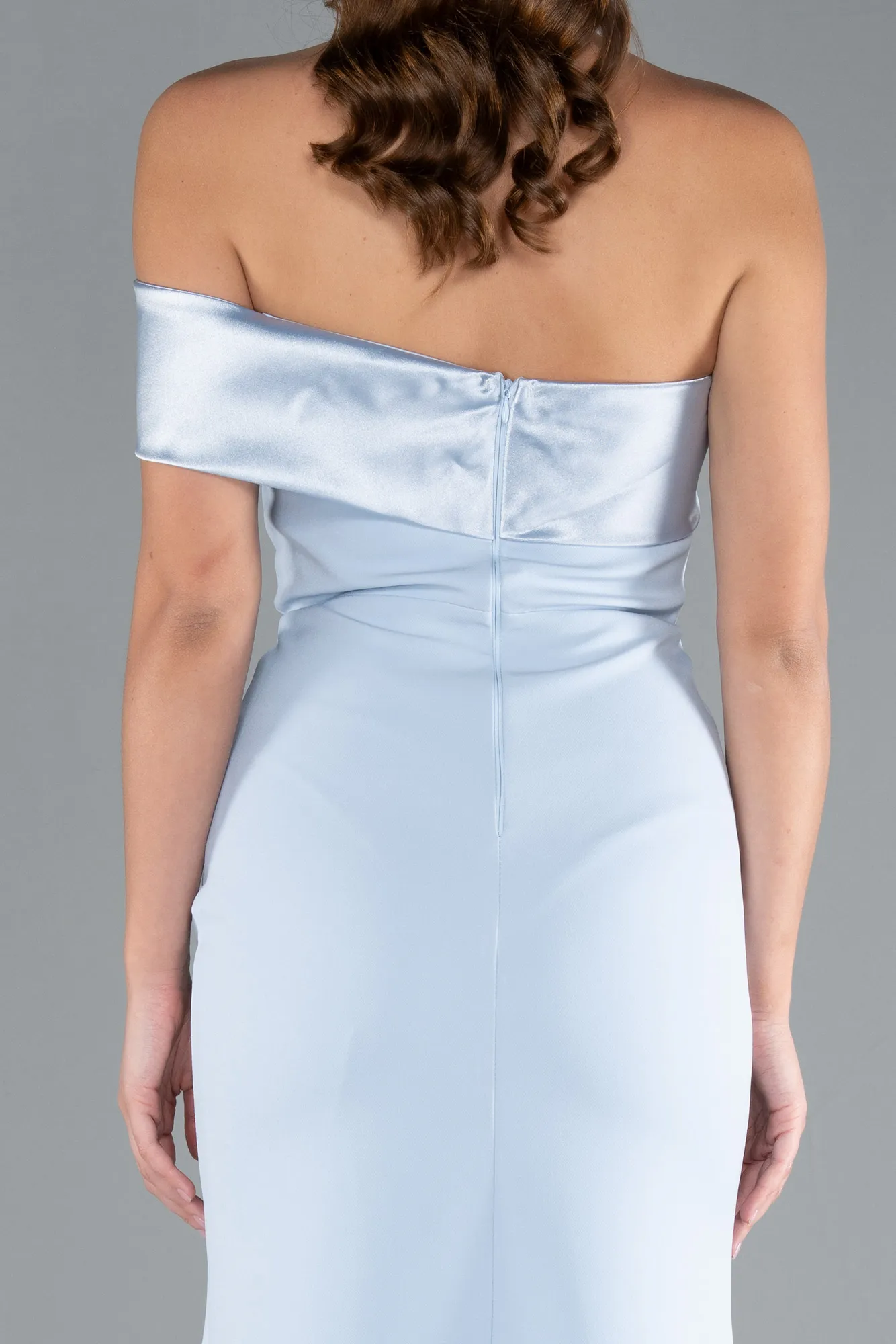 Ice Blue-Satin One Shoulder Long Mermaid Evening Gown ABU4832