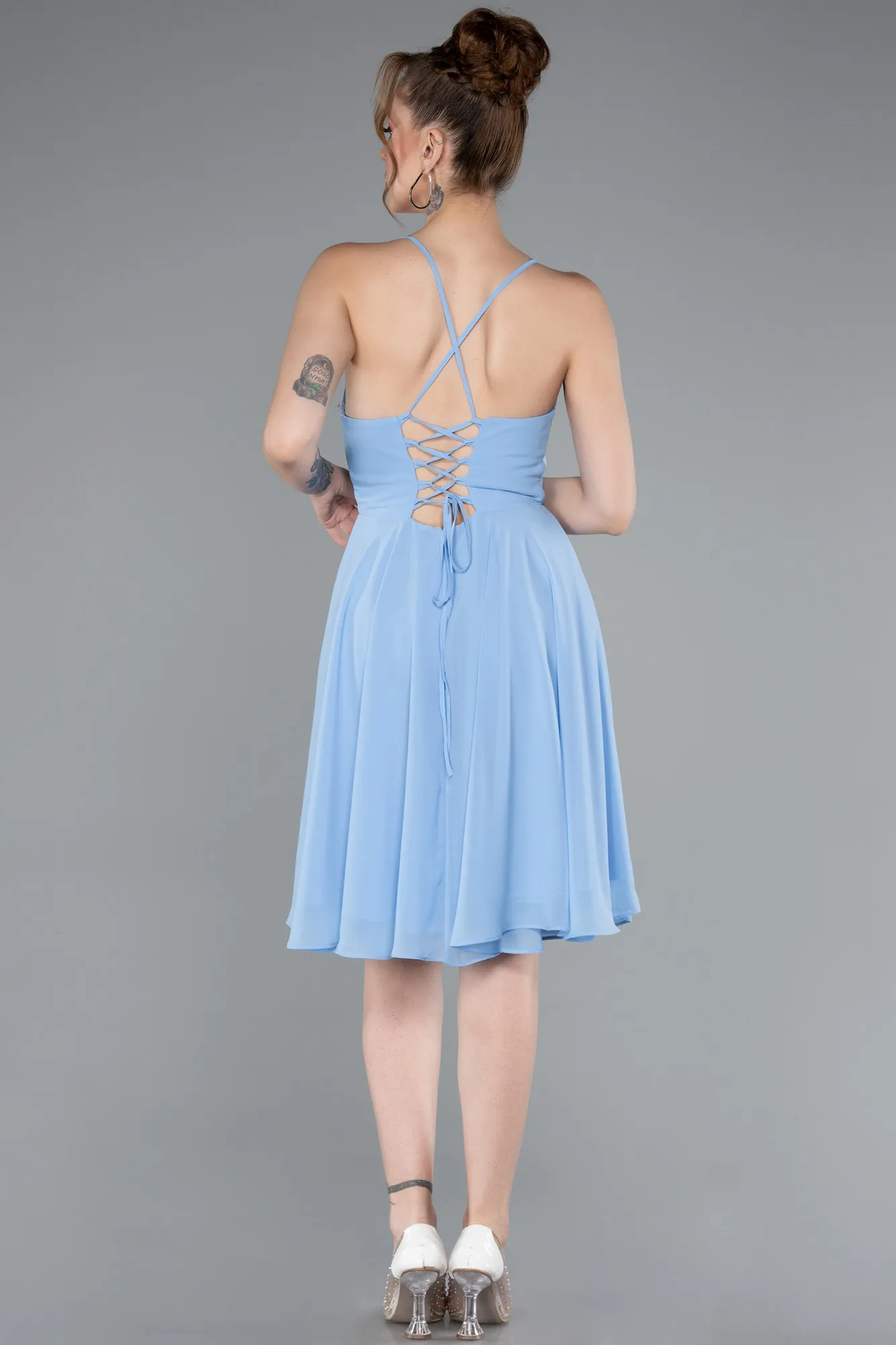 Ice Blue-Short Chiffon Cocktail Dress ABK2358