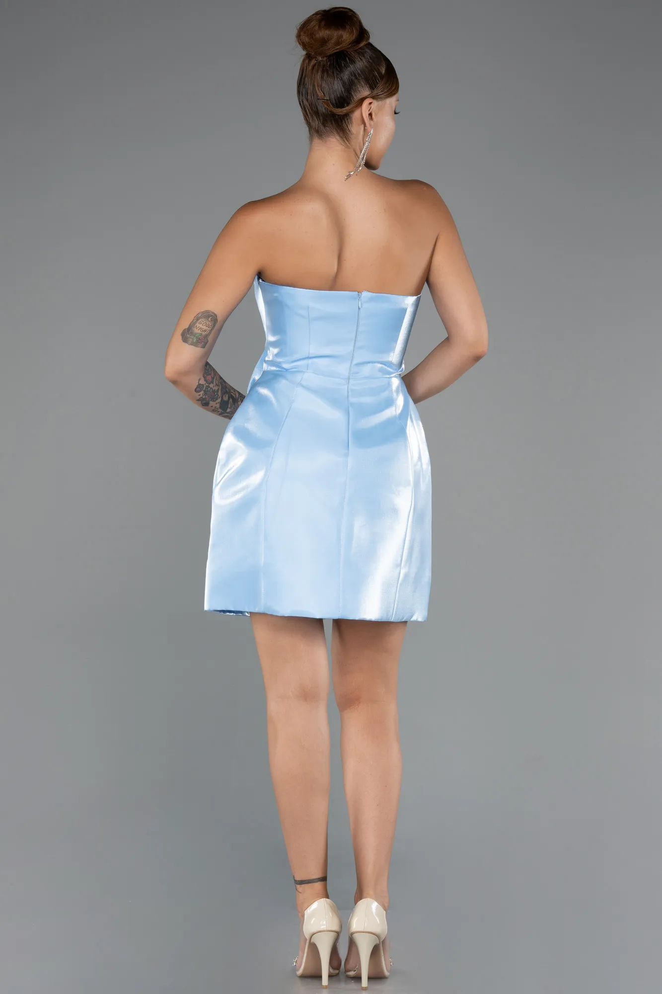Ice Blue-Short Satin Party Dress ABK2439
