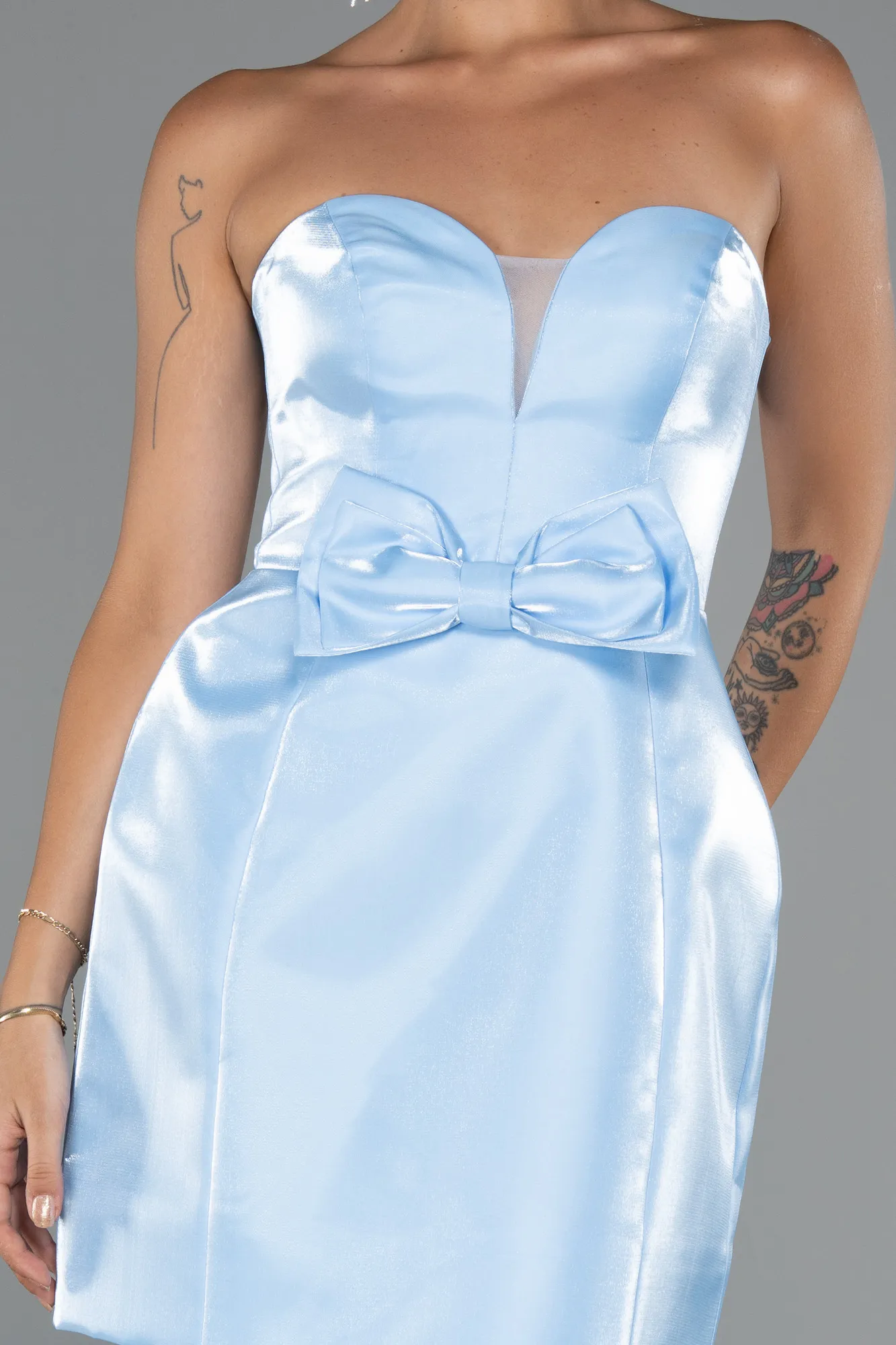 Ice Blue-Short Satin Party Dress ABK2439