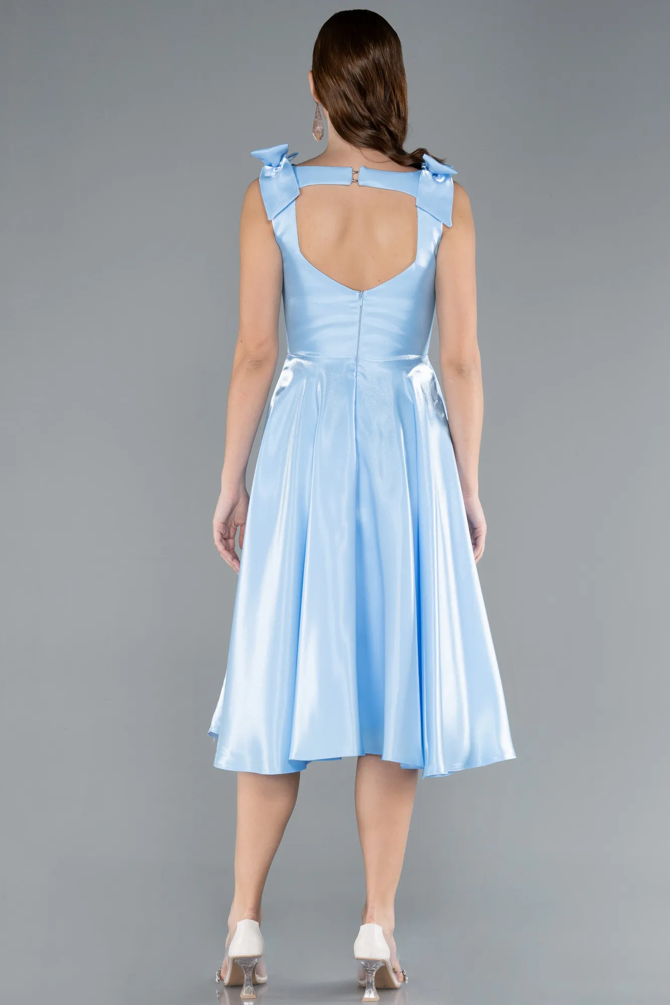 Ice Blue-Sleeveless Square Neck Midi Satin Party Dress ABK2285
