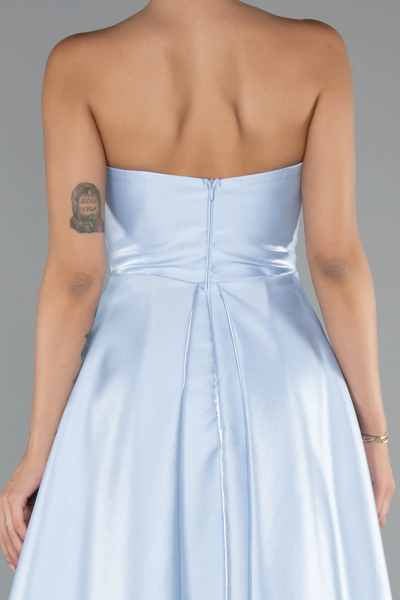 Ice Blue-Stoned Strapless Sleeve Accessory Long Taffeta Evening Dress ABU4846