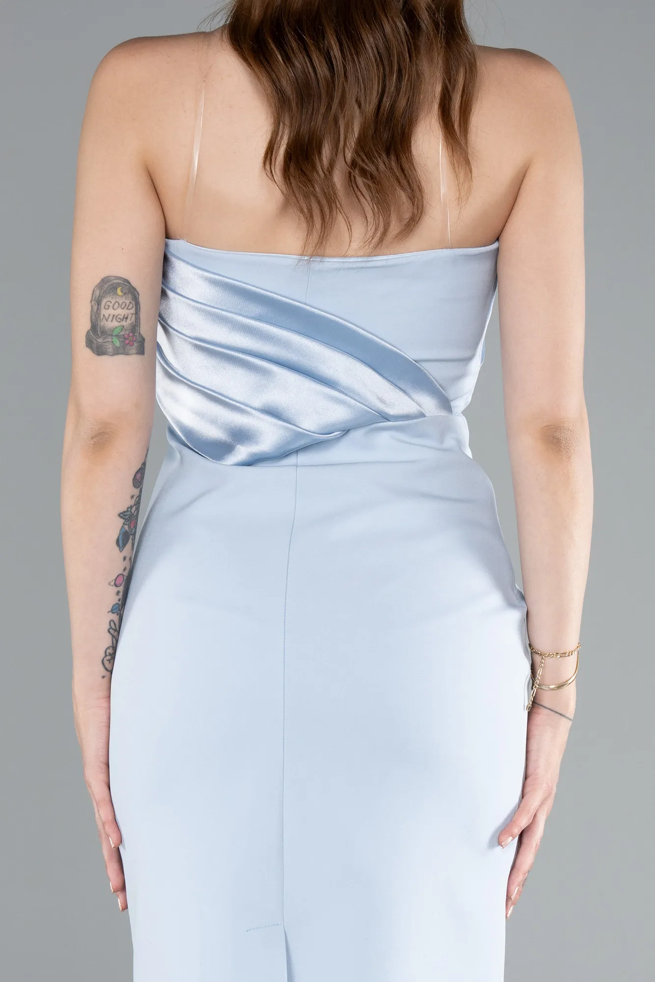 Ice Blue-Strapless Train Short Invitation Dress ABK2306