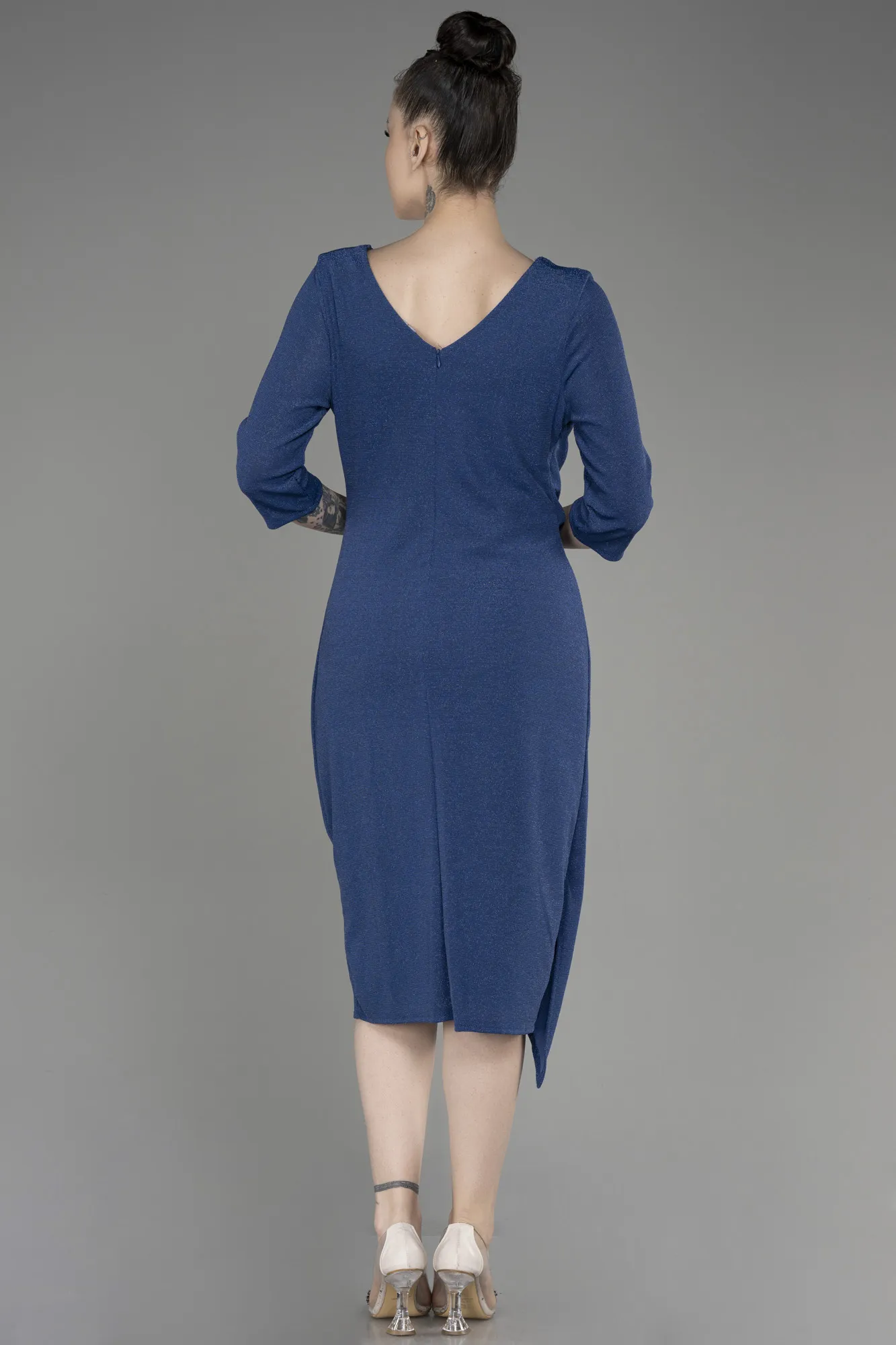 Indigo-Capri Sleeve Midi Plus Size Evening Dress ABK1950