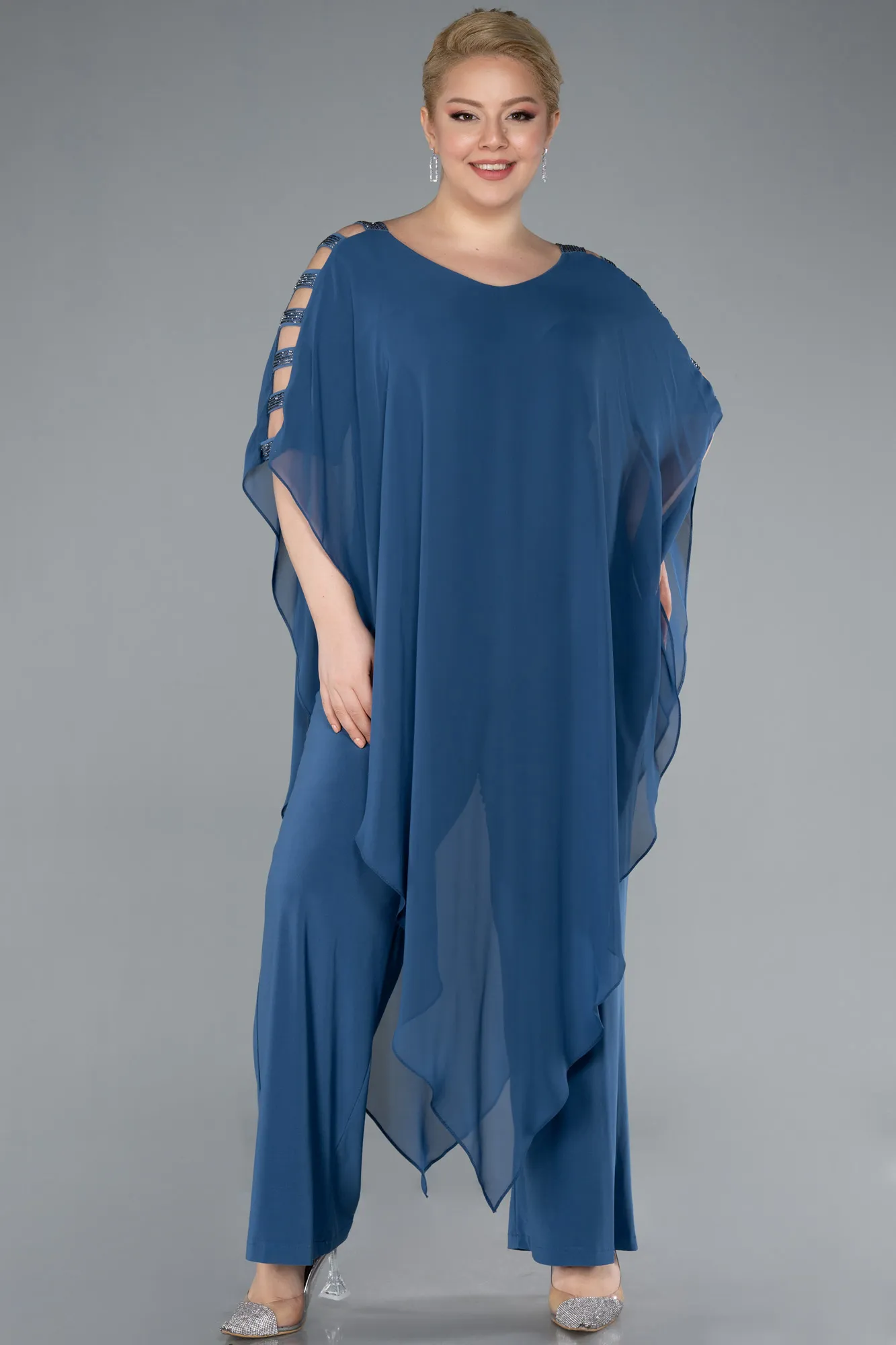 Indigo-Chiffon Plus Size Evening Dress ABT080