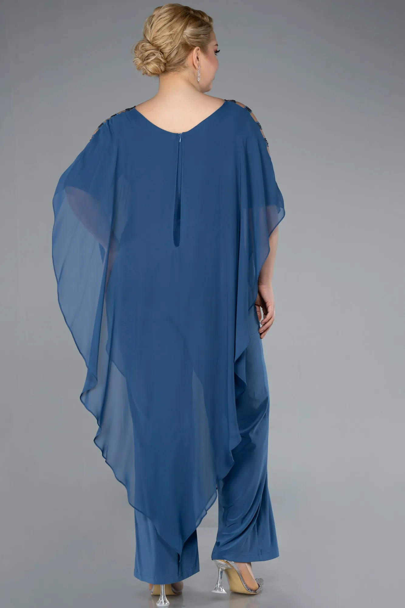 Indigo-Chiffon Plus Size Evening Dress ABT080