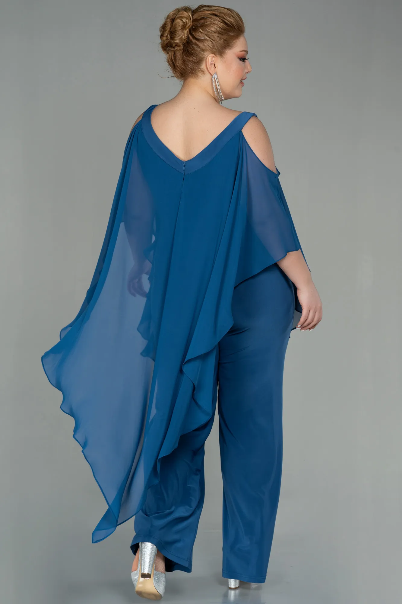 Indigo-Chiffon Plus Size Evening Dress ABT096