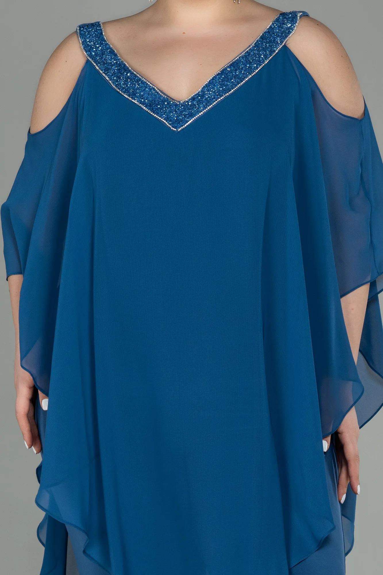 Indigo-Chiffon Plus Size Evening Dress ABT096