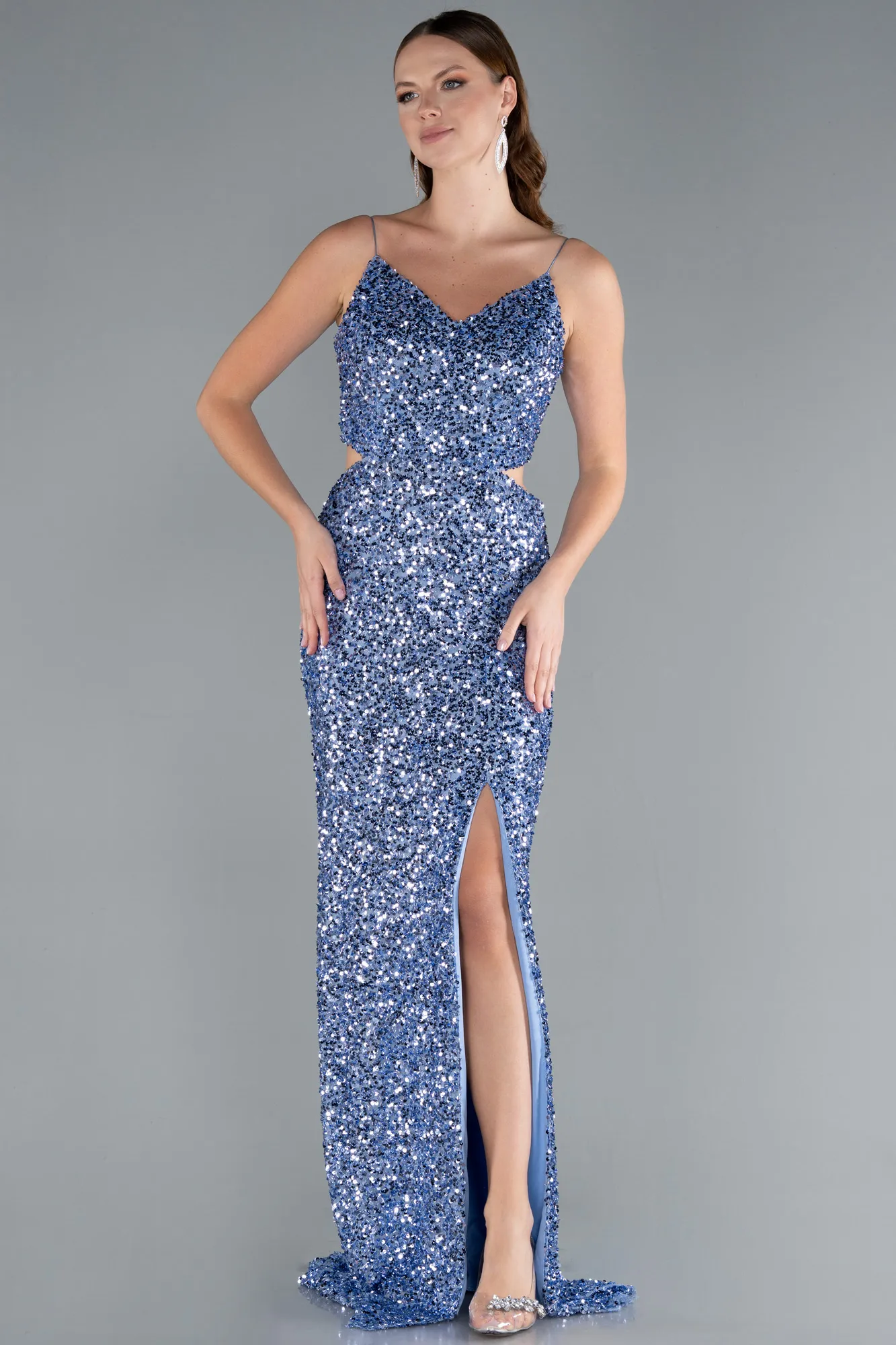 Indigo-Cut Out Long Scaly Mermaid Evening Gown ABU4847