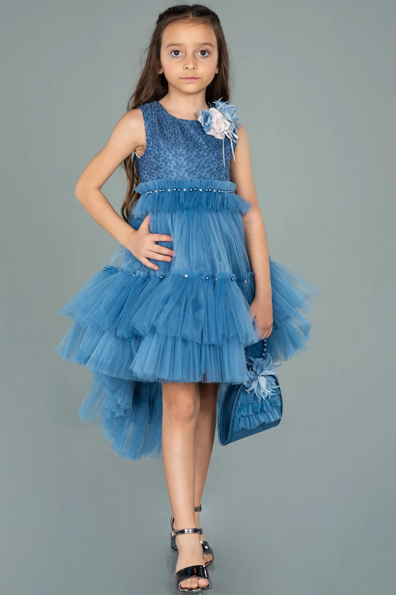 Indigo-Front Short Back Long Girl Dress ABO049