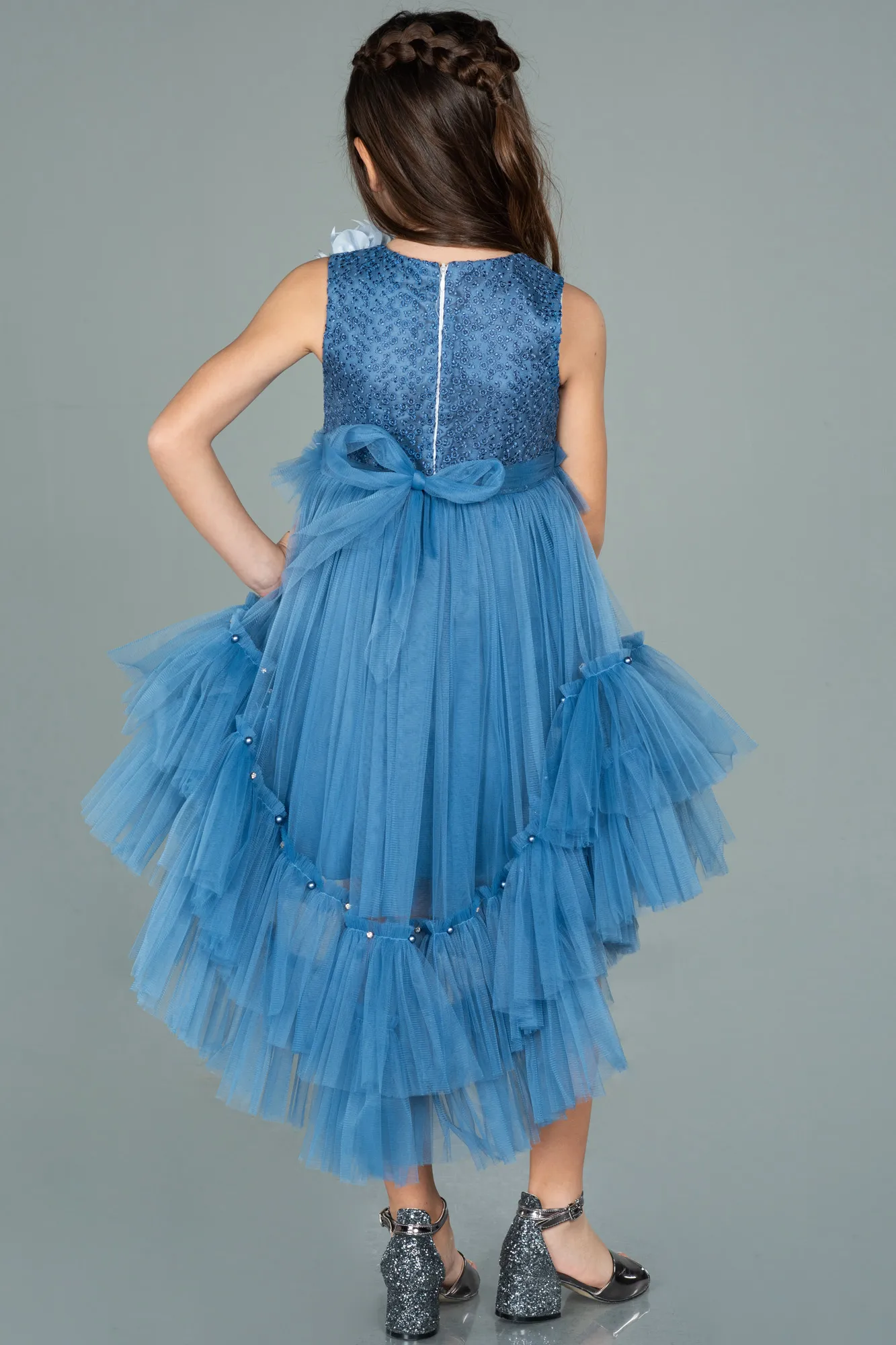 Indigo-Front Short Back Long Girl Dress ABO049