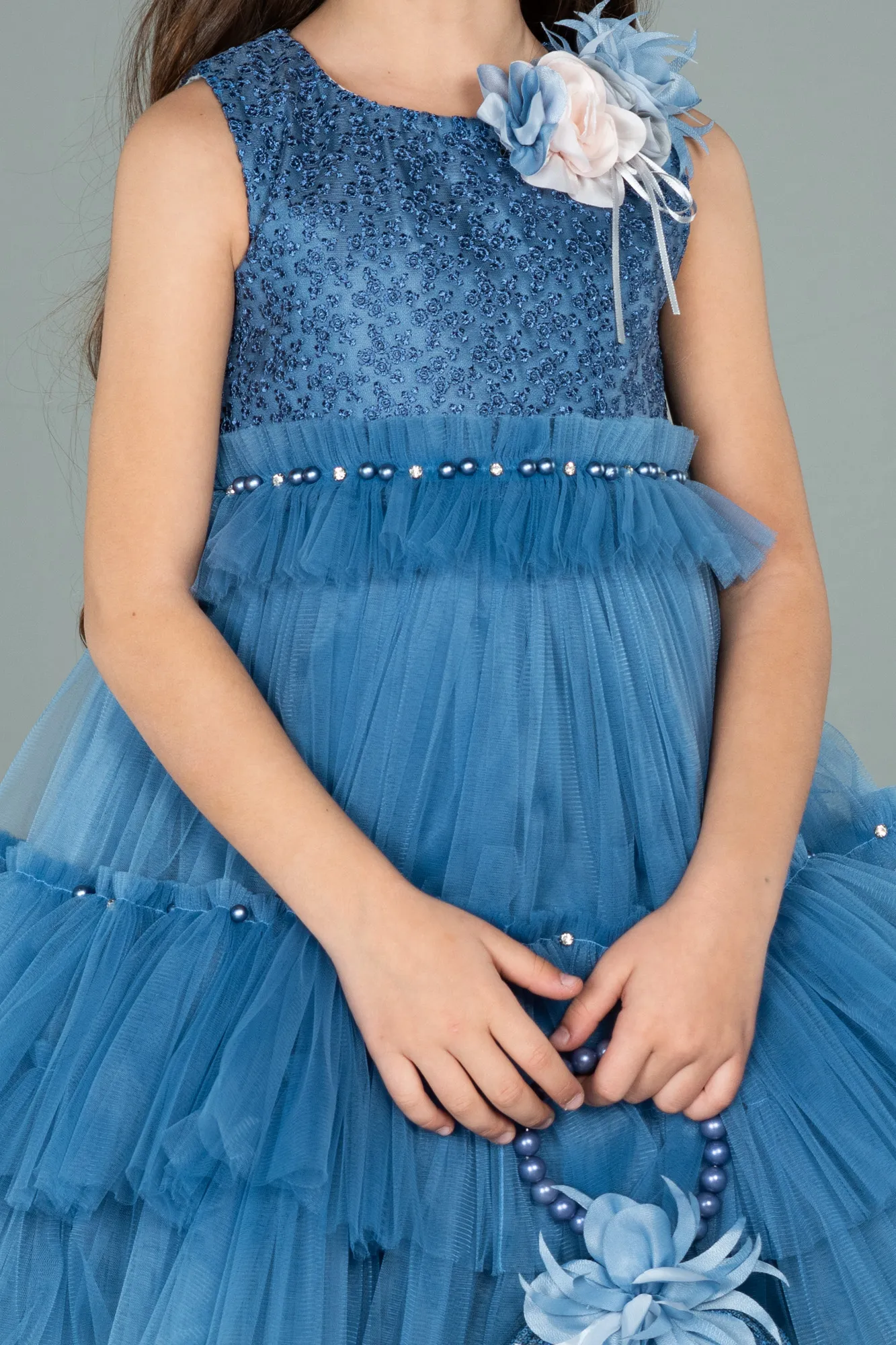 Indigo-Front Short Back Long Girl Dress ABO049