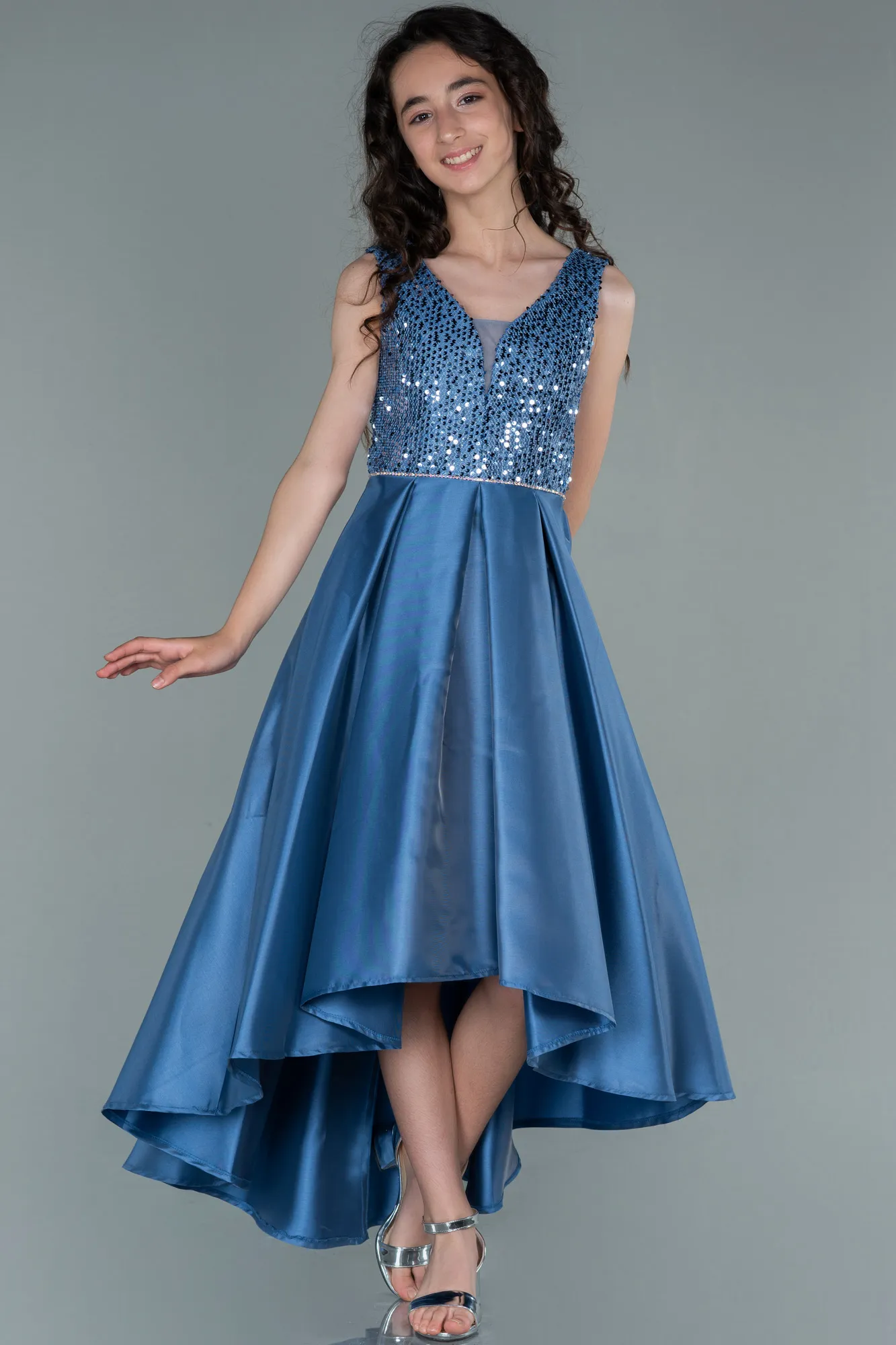 Indigo-Front Short Back Long Girl Dress ABO088