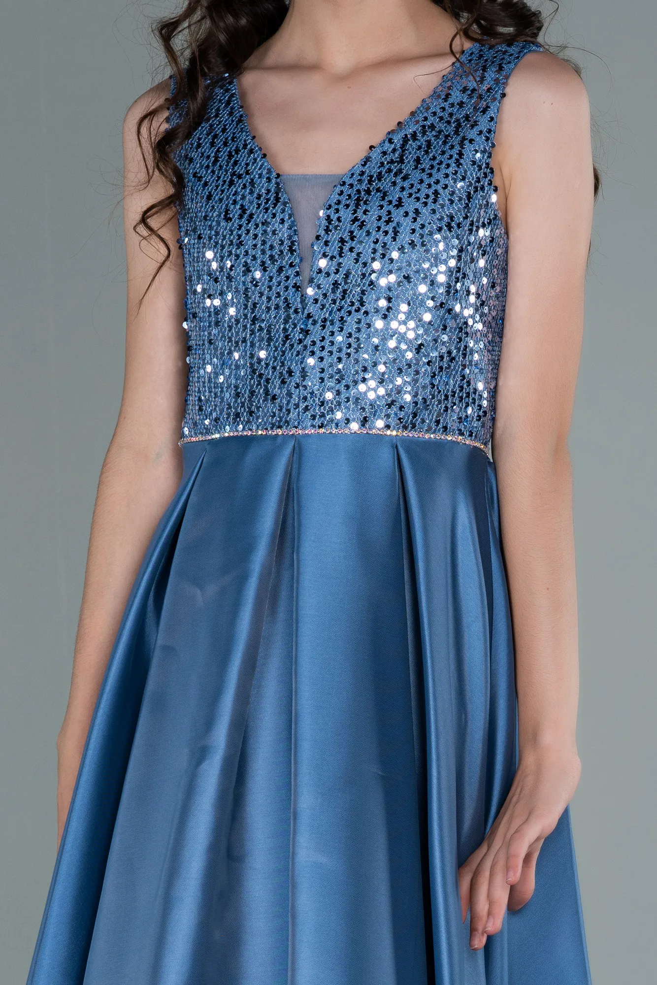 Indigo-Front Short Back Long Girl Dress ABO088