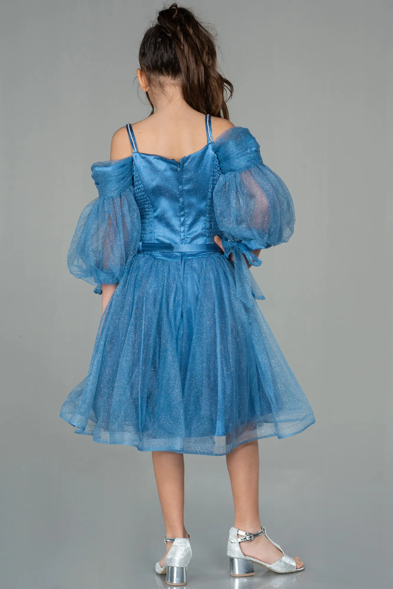 Indigo-Front Short Back Long Girl Dress ABO090