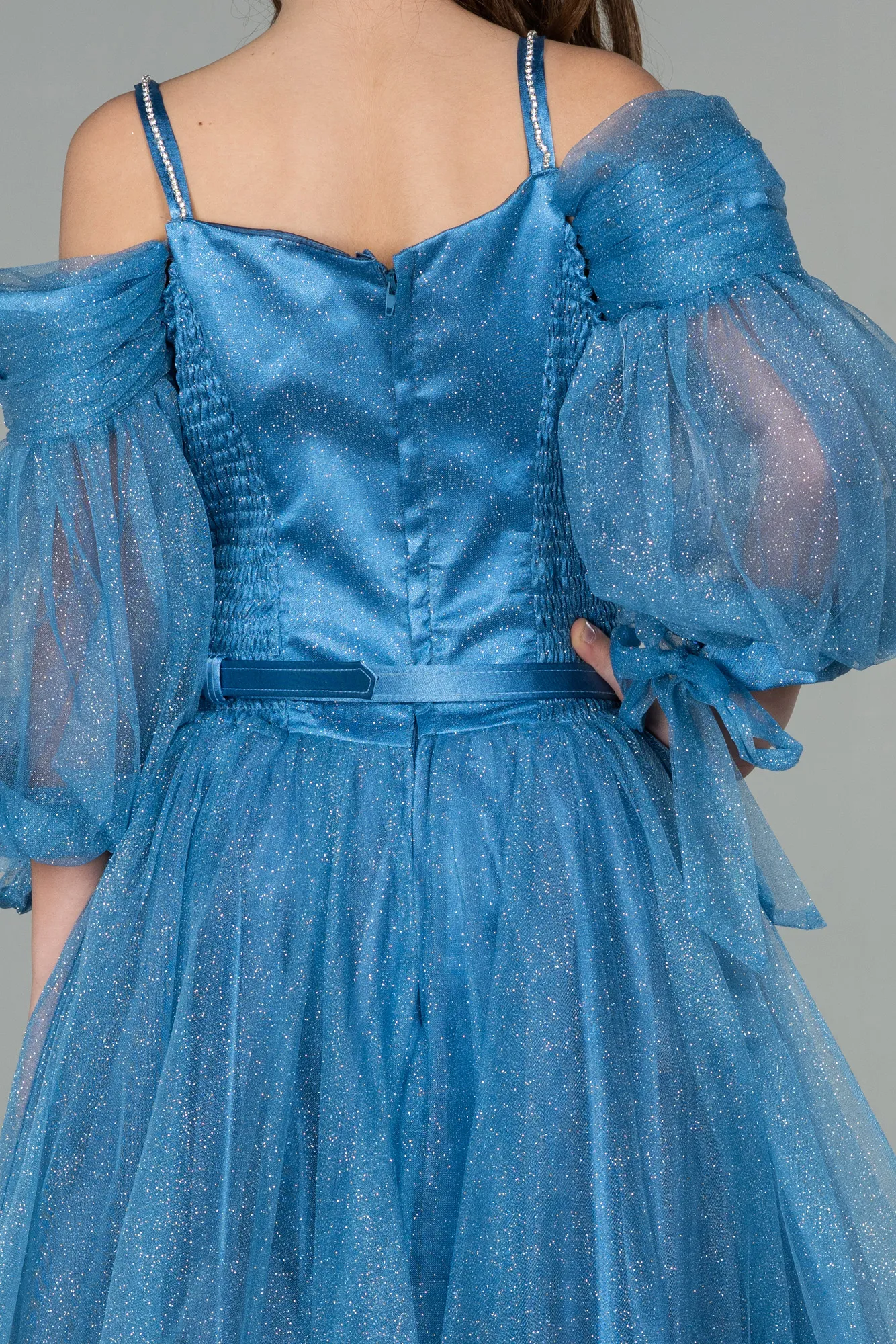 Indigo-Front Short Back Long Girl Dress ABO090