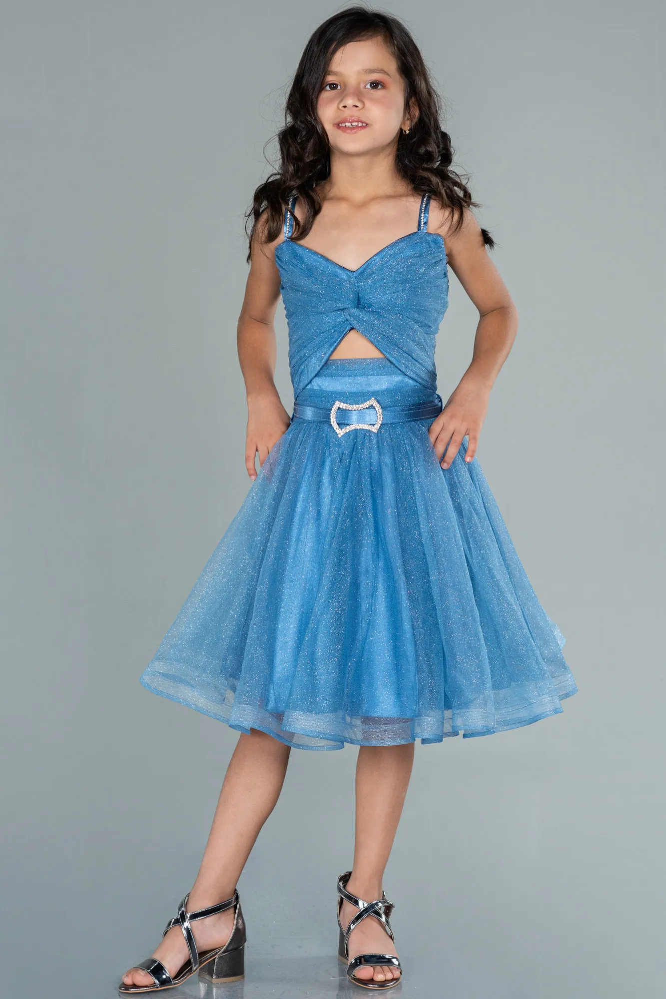 Indigo-Front Short Back Long Girl Dress ABO090