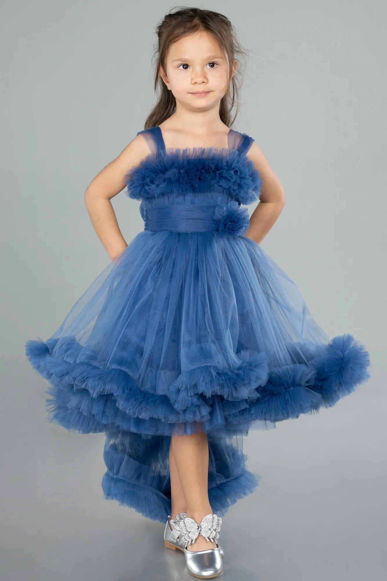 Indigo-Front Short Back Long Girl Dress ABO112