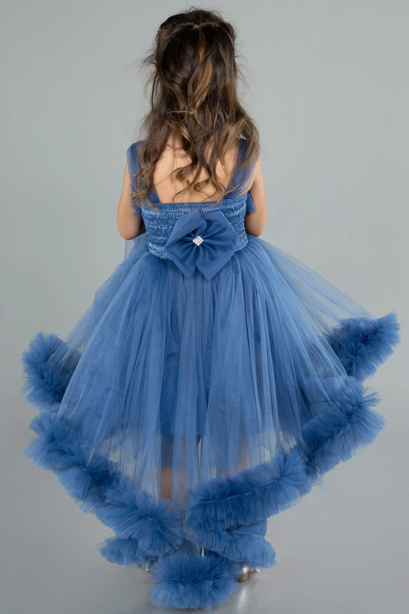 Indigo-Front Short Back Long Girl Dress ABO112