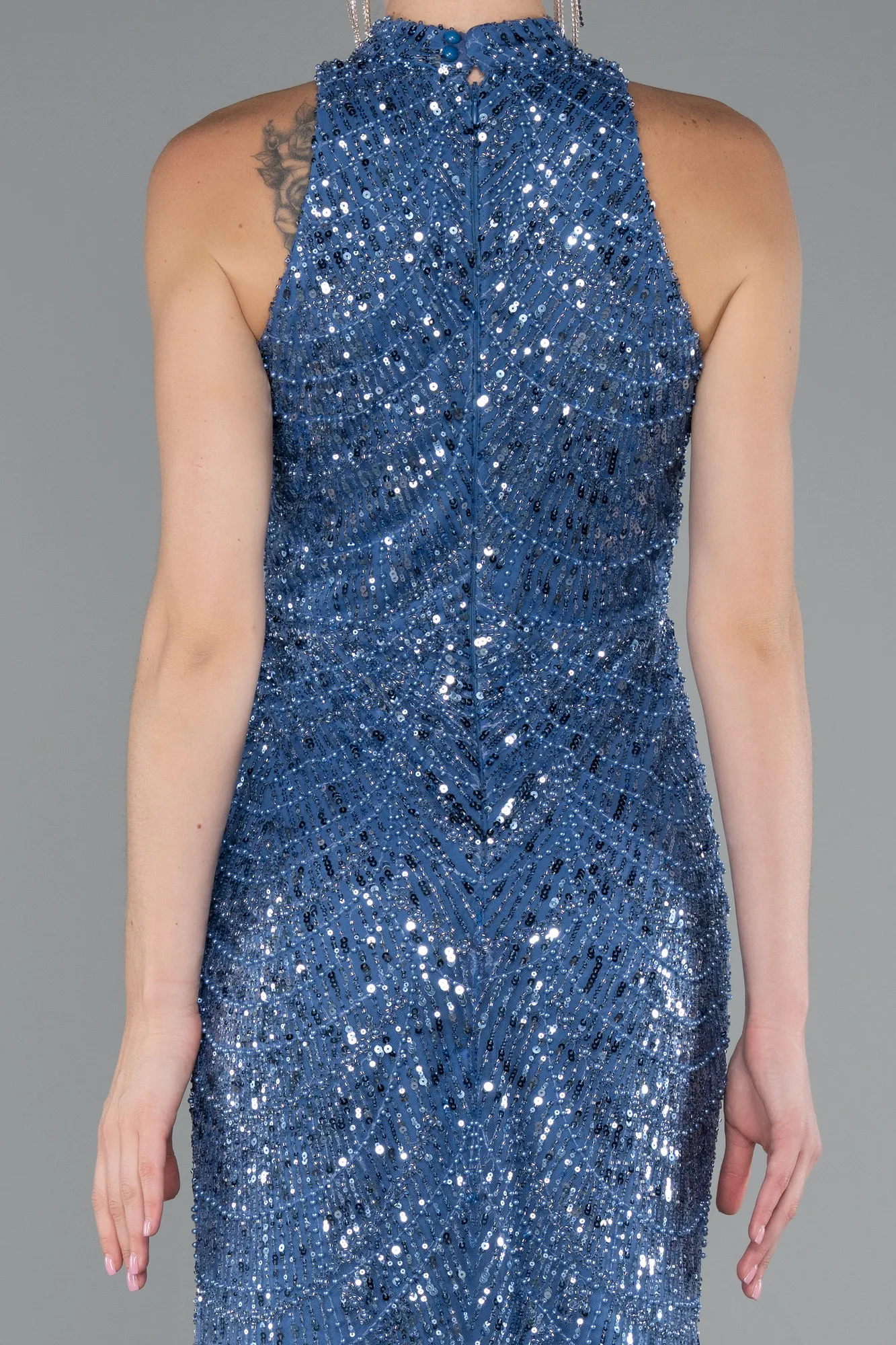 Indigo-Halter Neck Long Beaded Mermaid Evening Gown ABU4791