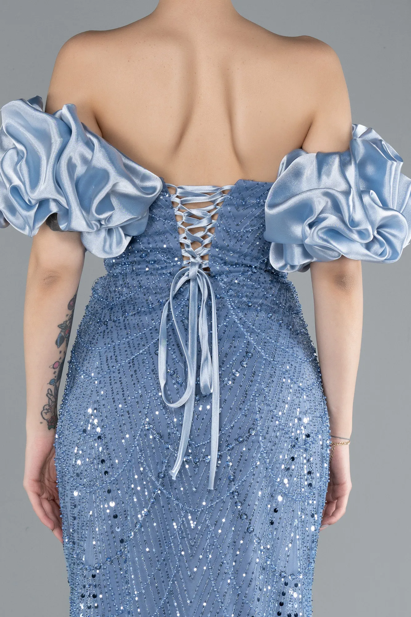 Indigo-Long Beaded Evening Dress ABU4616