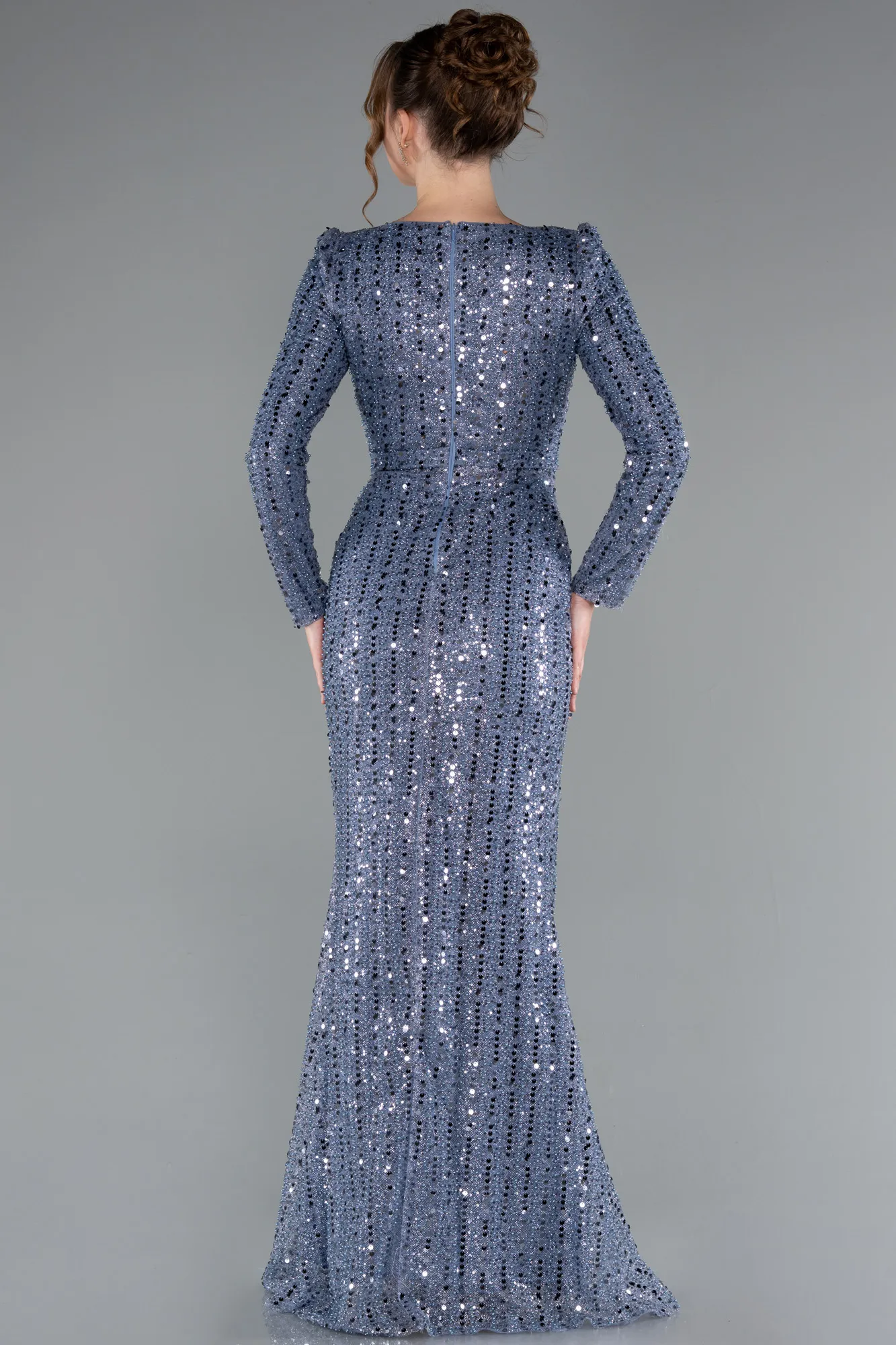 Indigo-Long Beaded Evening Dress ABU5021