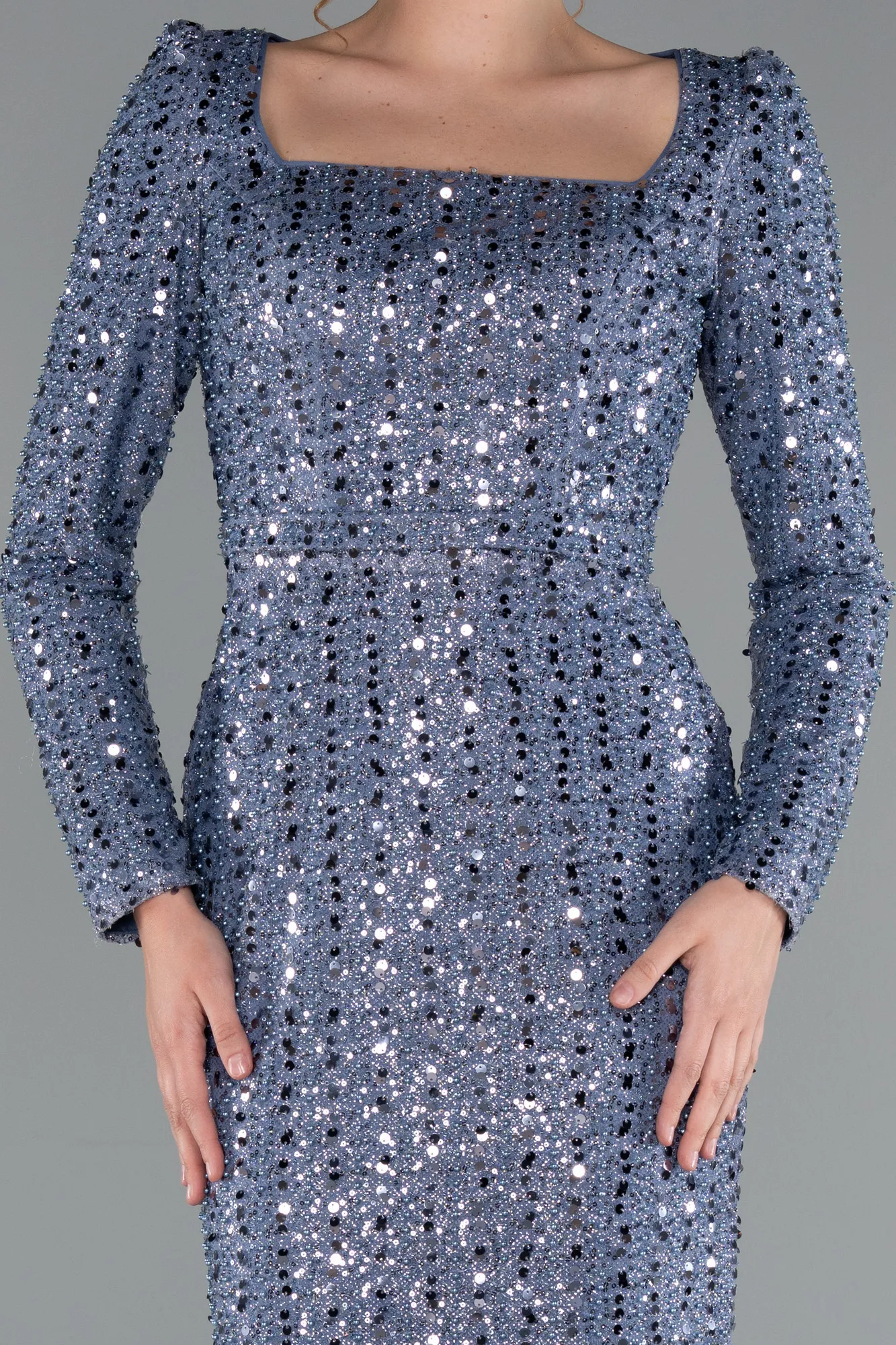 Indigo-Long Beaded Evening Dress ABU5021