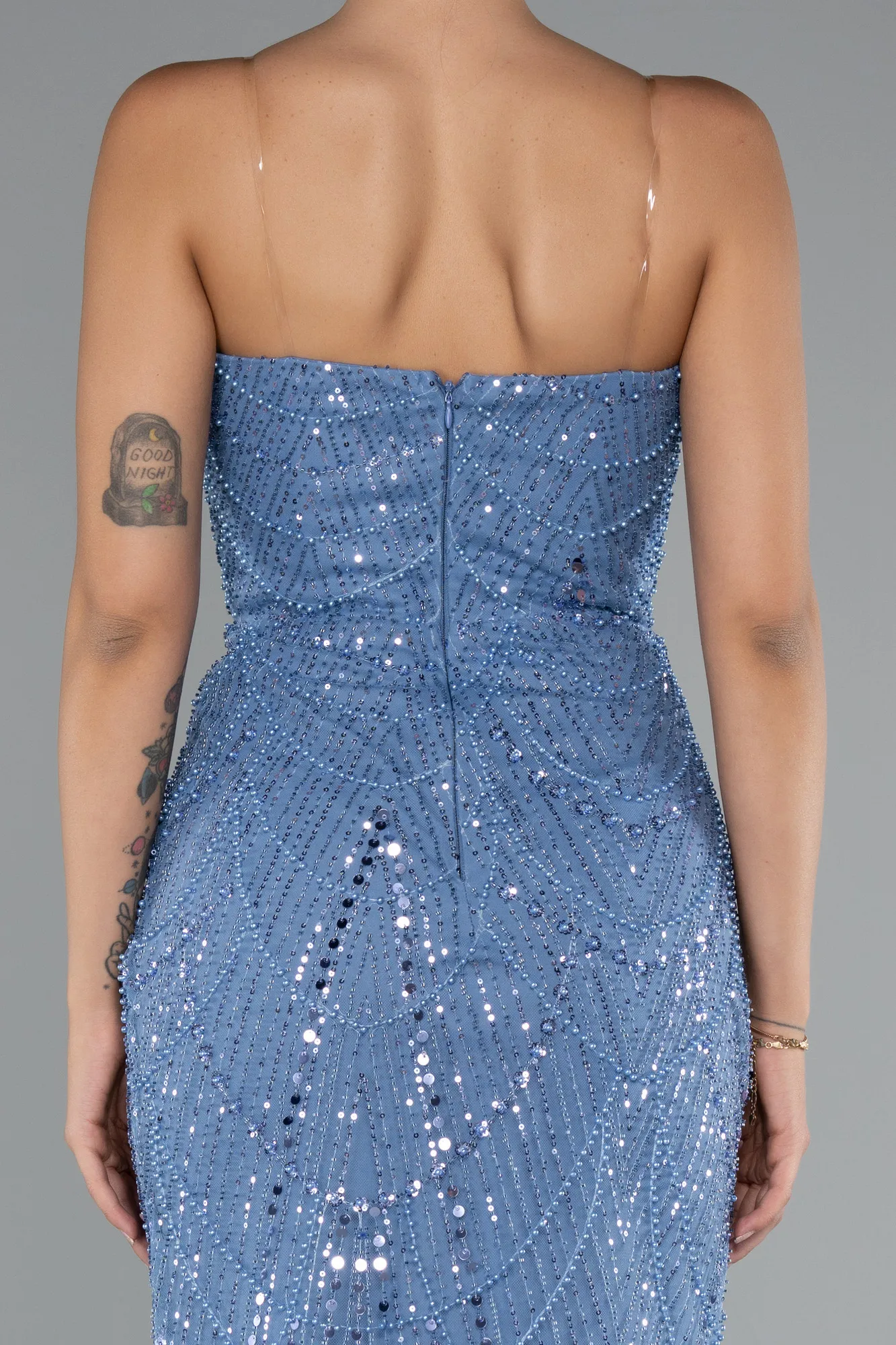 Indigo-Long Beaded Evening Dress ABU5141