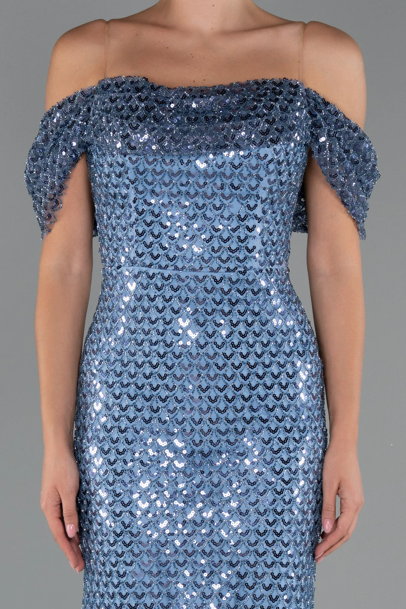 Indigo-Long Beaded Evening Dress ABU5239