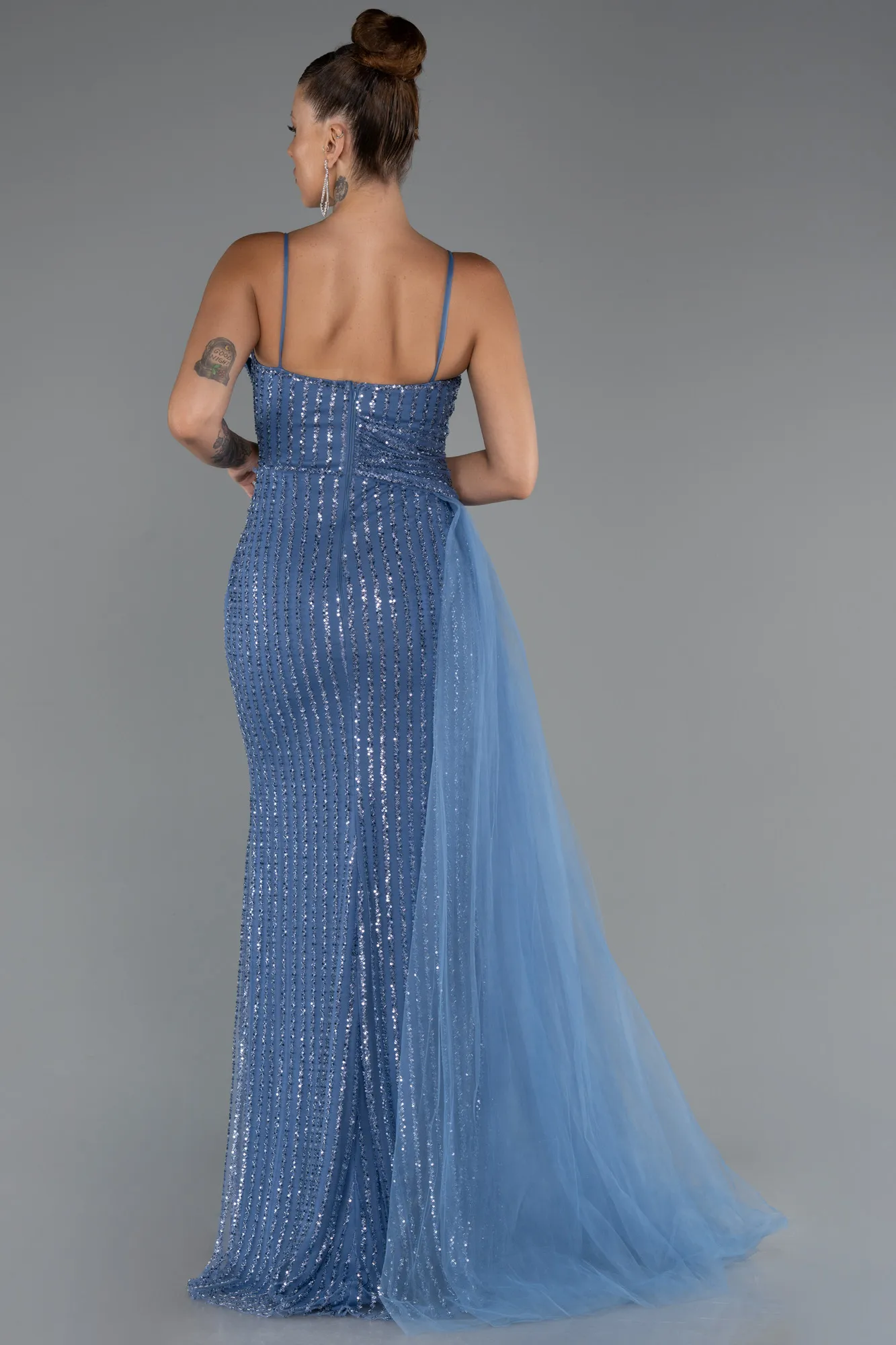 Indigo-Long Beaded Evening Dress ABU5297